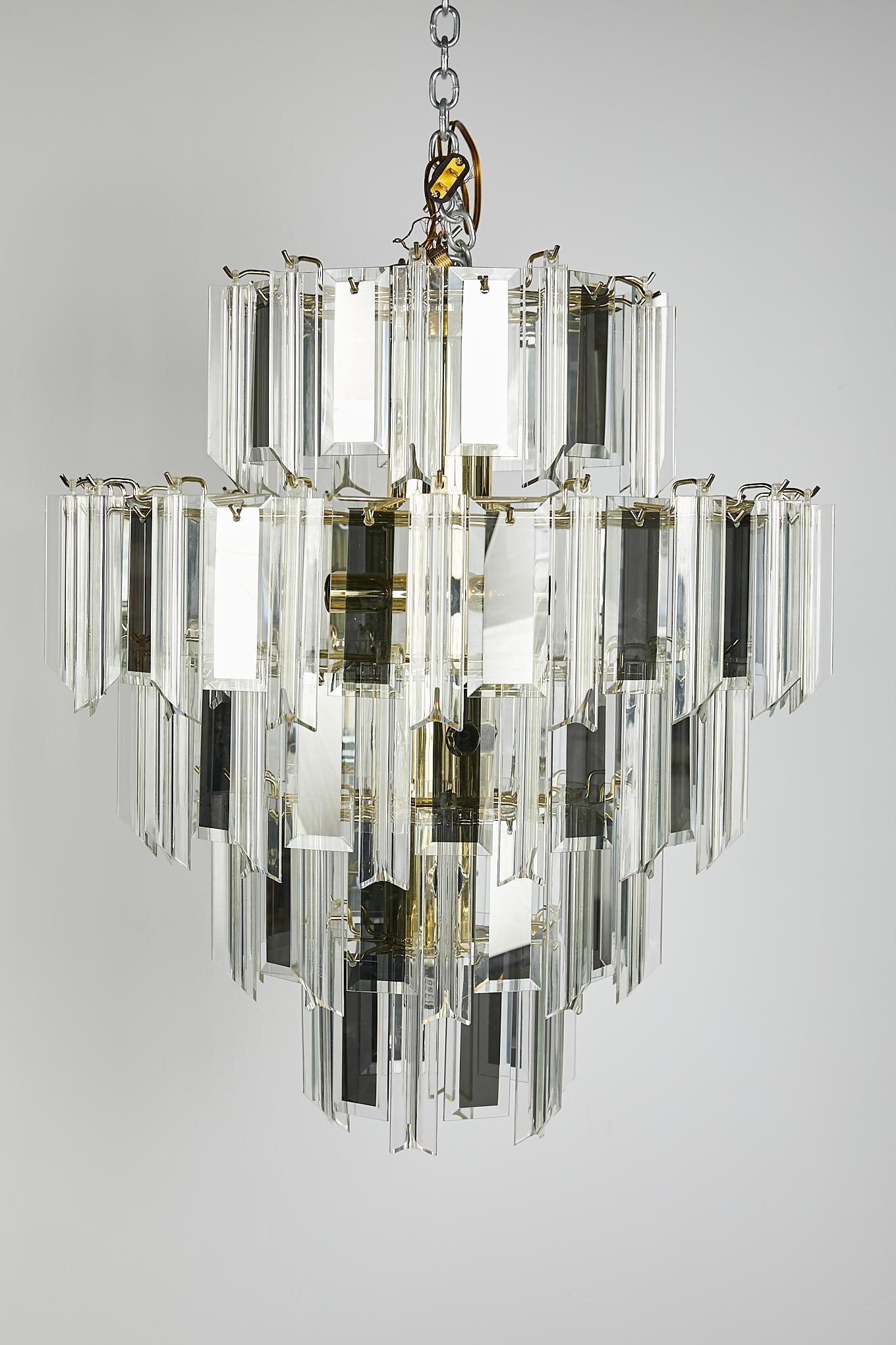 Vintage Italian Waterfall Chandelier with Lucite and Mirrored Prisms 1