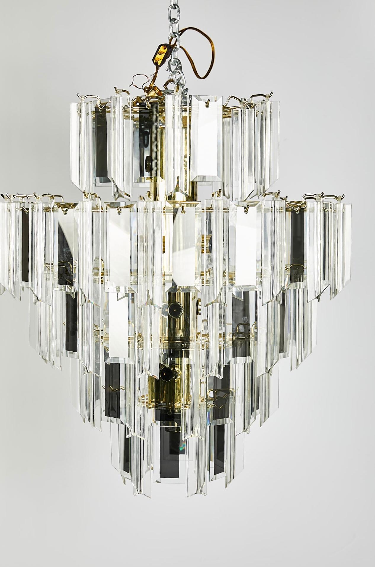 Vintage Italian Waterfall Chandelier with Lucite and Mirrored Prisms 2