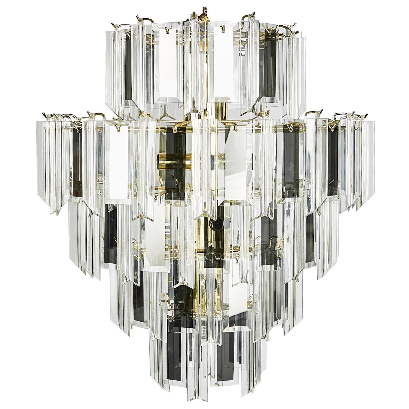 Vintage Italian Waterfall Chandelier with Lucite and Mirrored Prisms