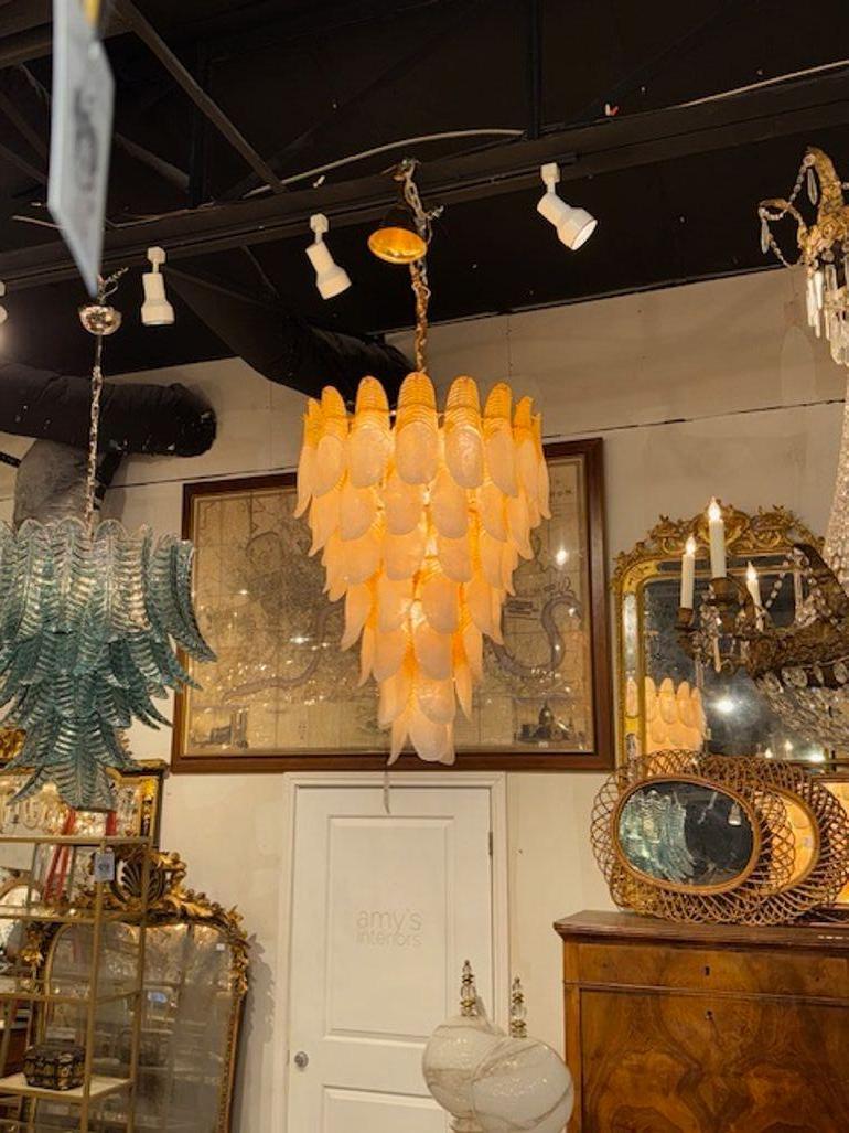 Vintage Italian Waterfall Two Tone Murano Glass Chandelier For Sale 1