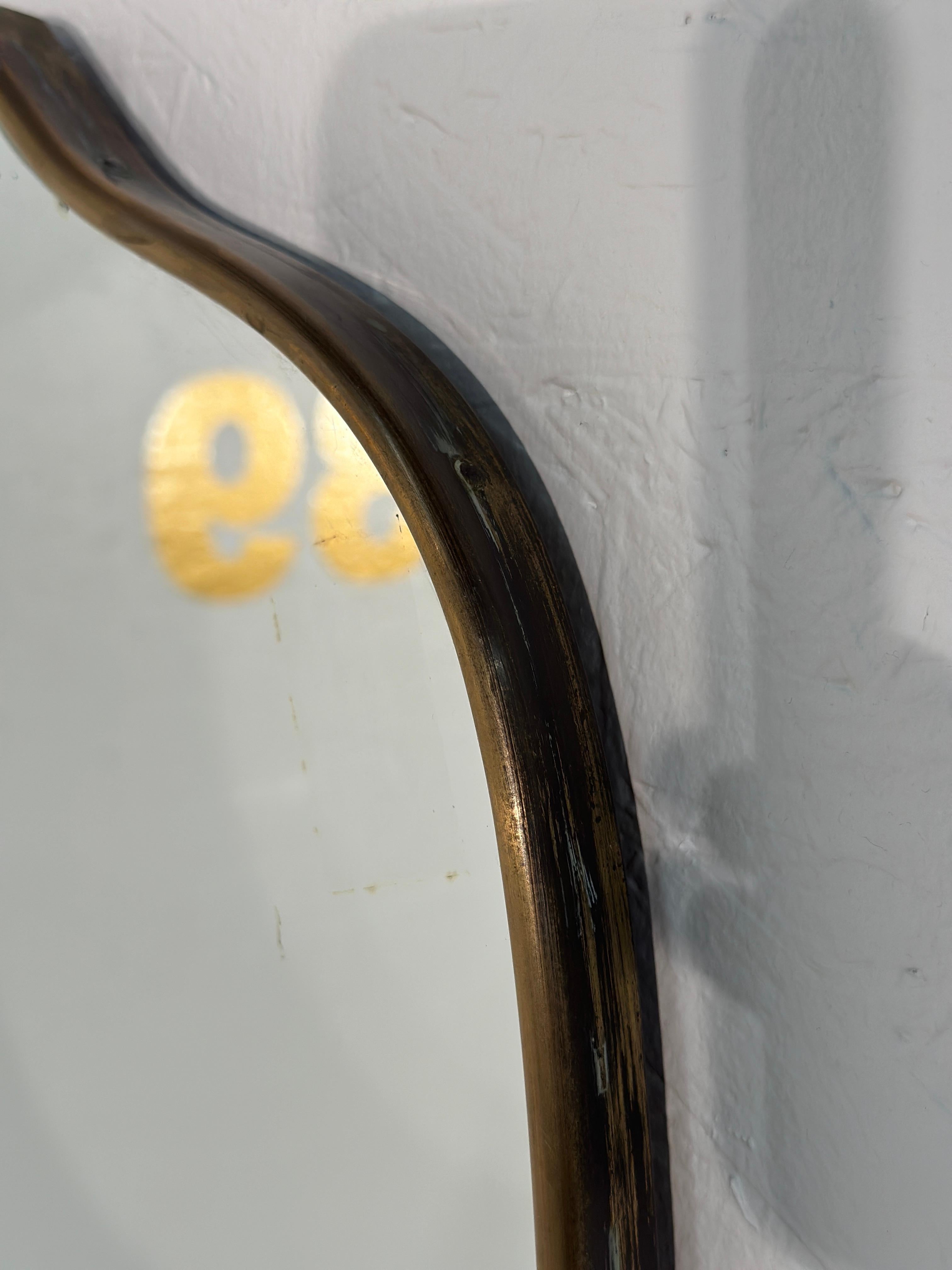 Mid-Century Modern Vintage Italian Wave Brass Wall Mirror 1960s For Sale