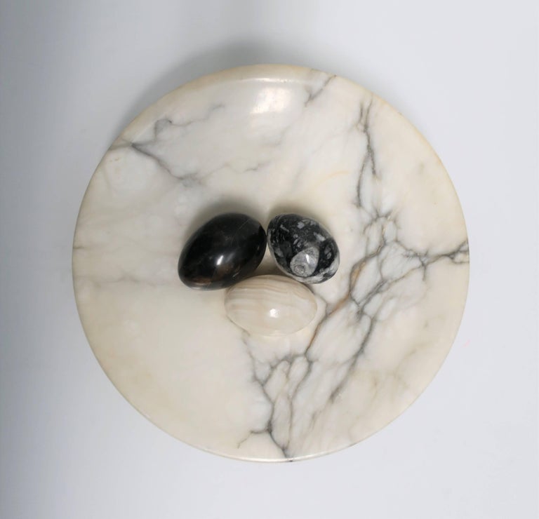 Italian Black and White Marble Tazza Compote or Centerpiece Bowl at