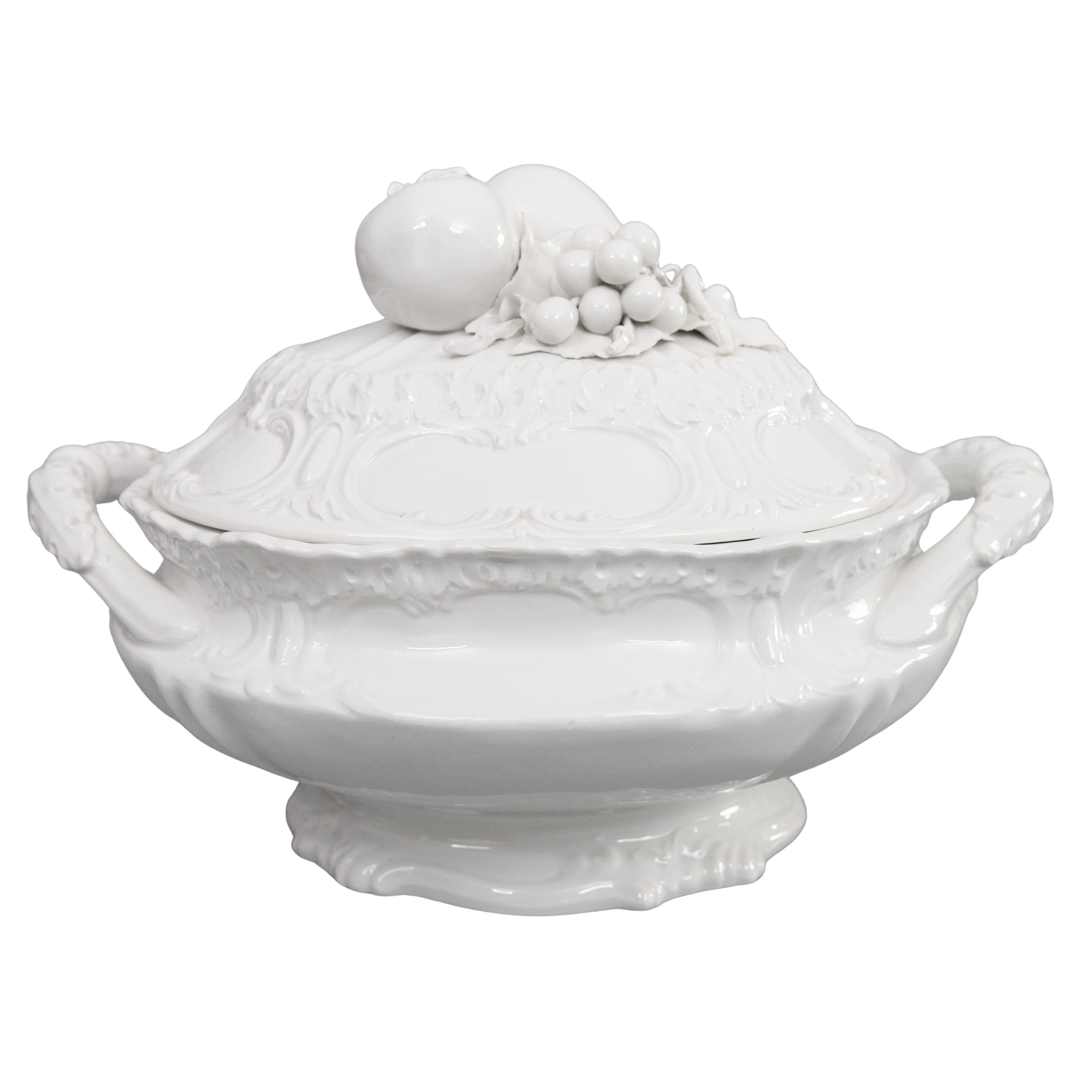 Vintage Italian White Blanc De Chine Creamware Trompe L’oeil Fruit Soup Tureen