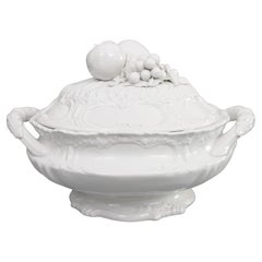 Vintage Italian White Blanc De Chine Creamware Trompe L’oeil Fruit Soup Tureen