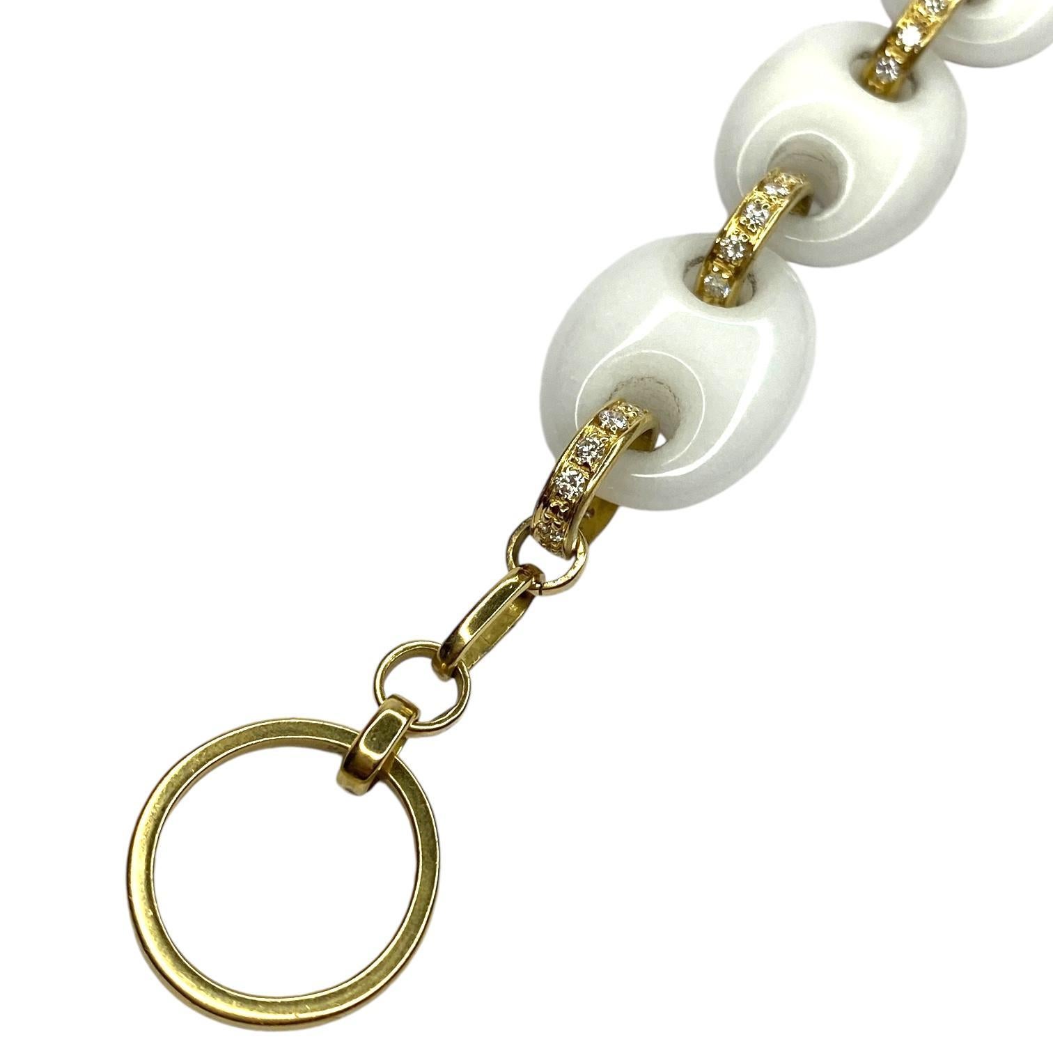 Contemporary Vintage Italian White Coral and Diamond 18K Gold Bracelet For Sale