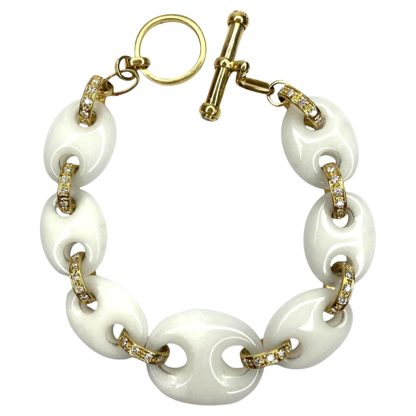 Vintage Italian White Coral and Diamond 18K Gold Bracelet