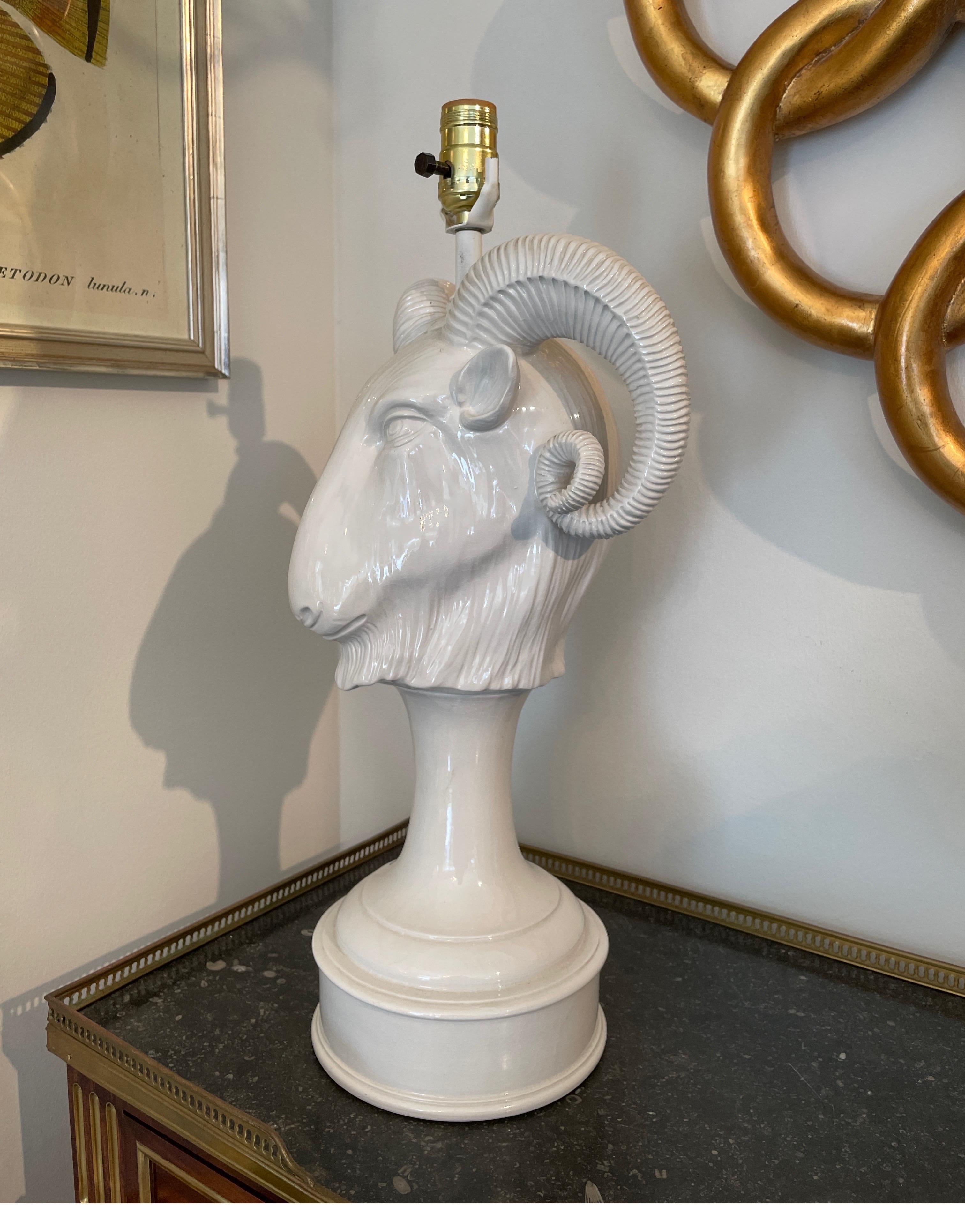 Vintage Hollywood regency style Italian Ram's head lamp.