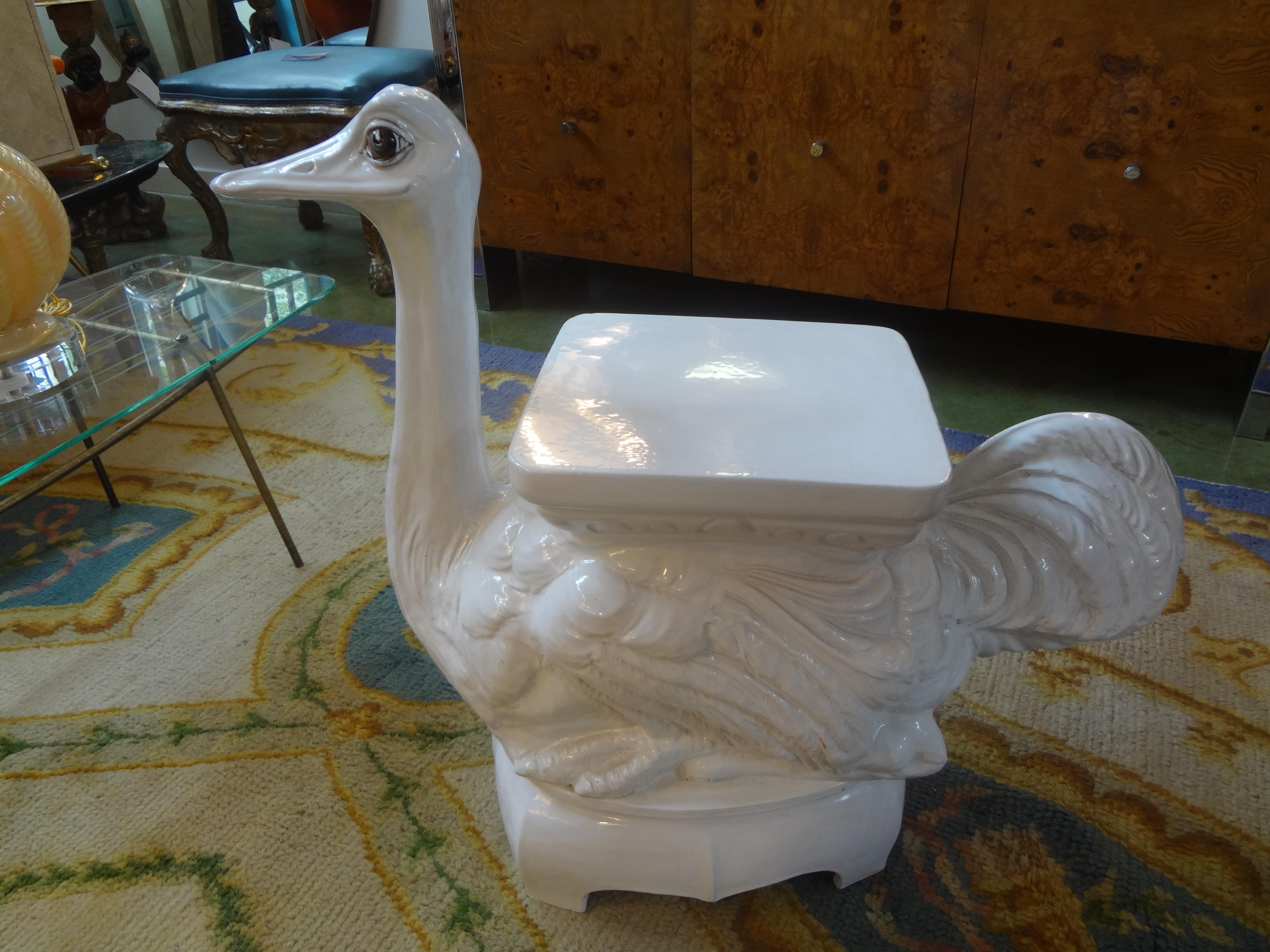 Vintage Italian White Glazed Terracotta Garden Seat or Table of an Ostrich 5