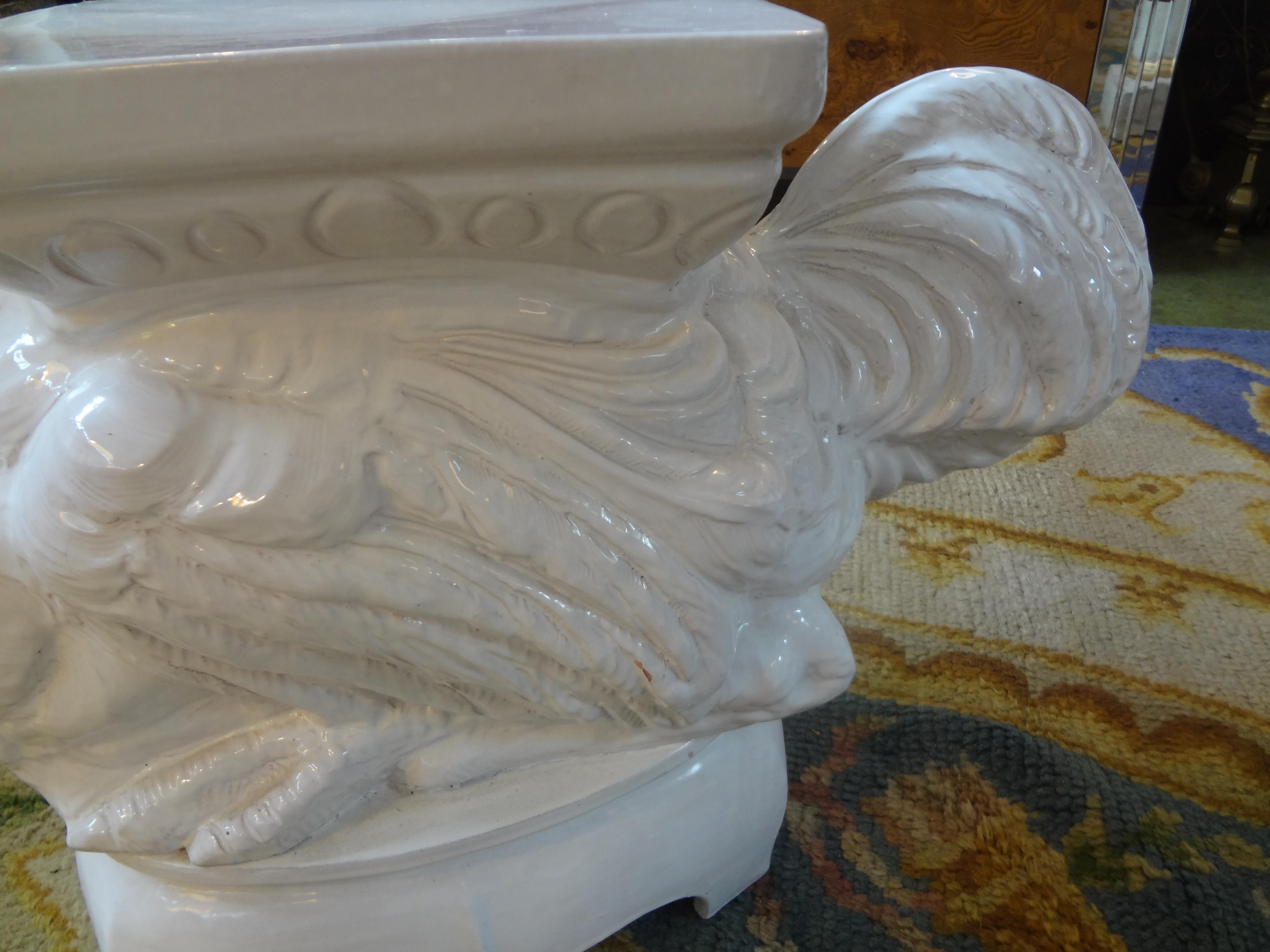 Hollywood Regency Vintage Italian White Glazed Terracotta Garden Seat or Table of an Ostrich