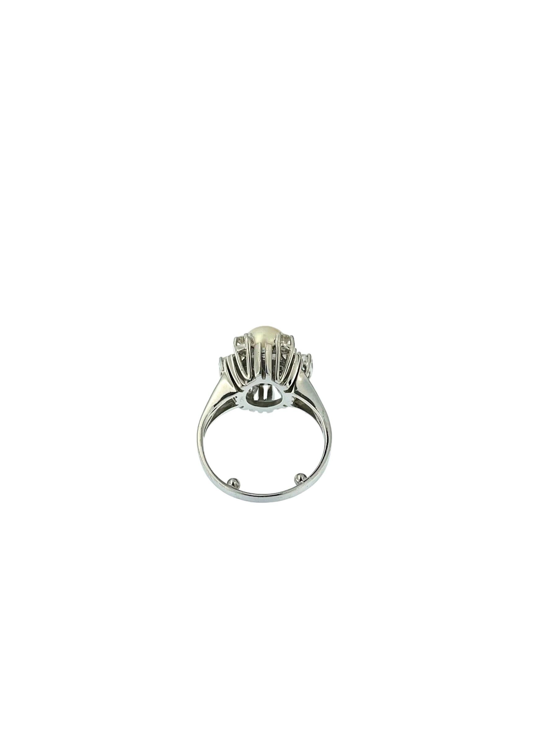 Anillo italiano vintage de oro blanco con perla y diamantes en Bueno estado para la venta en Esch sur Alzette, Esch-sur-Alzette
