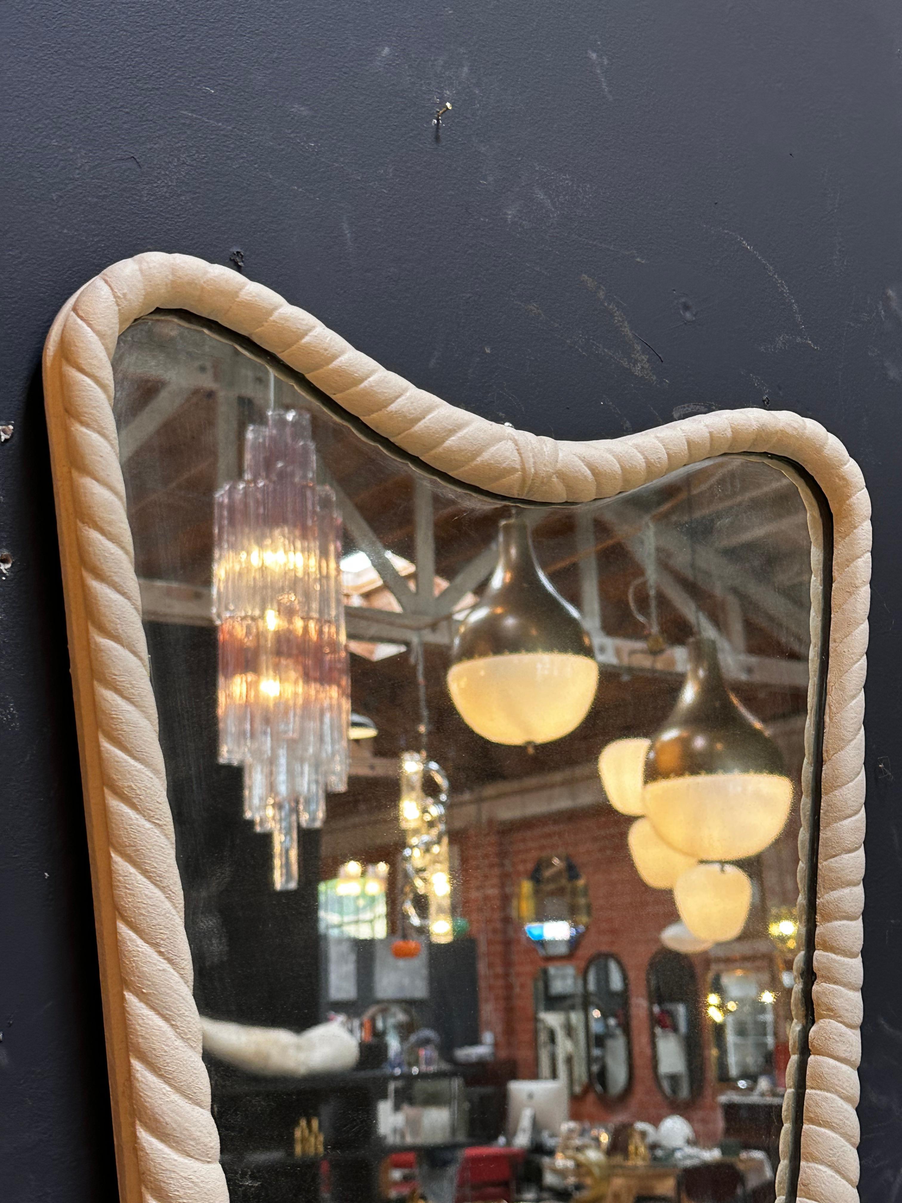Vintage Italian White Wood Wall Mirror 1980s For Sale 1