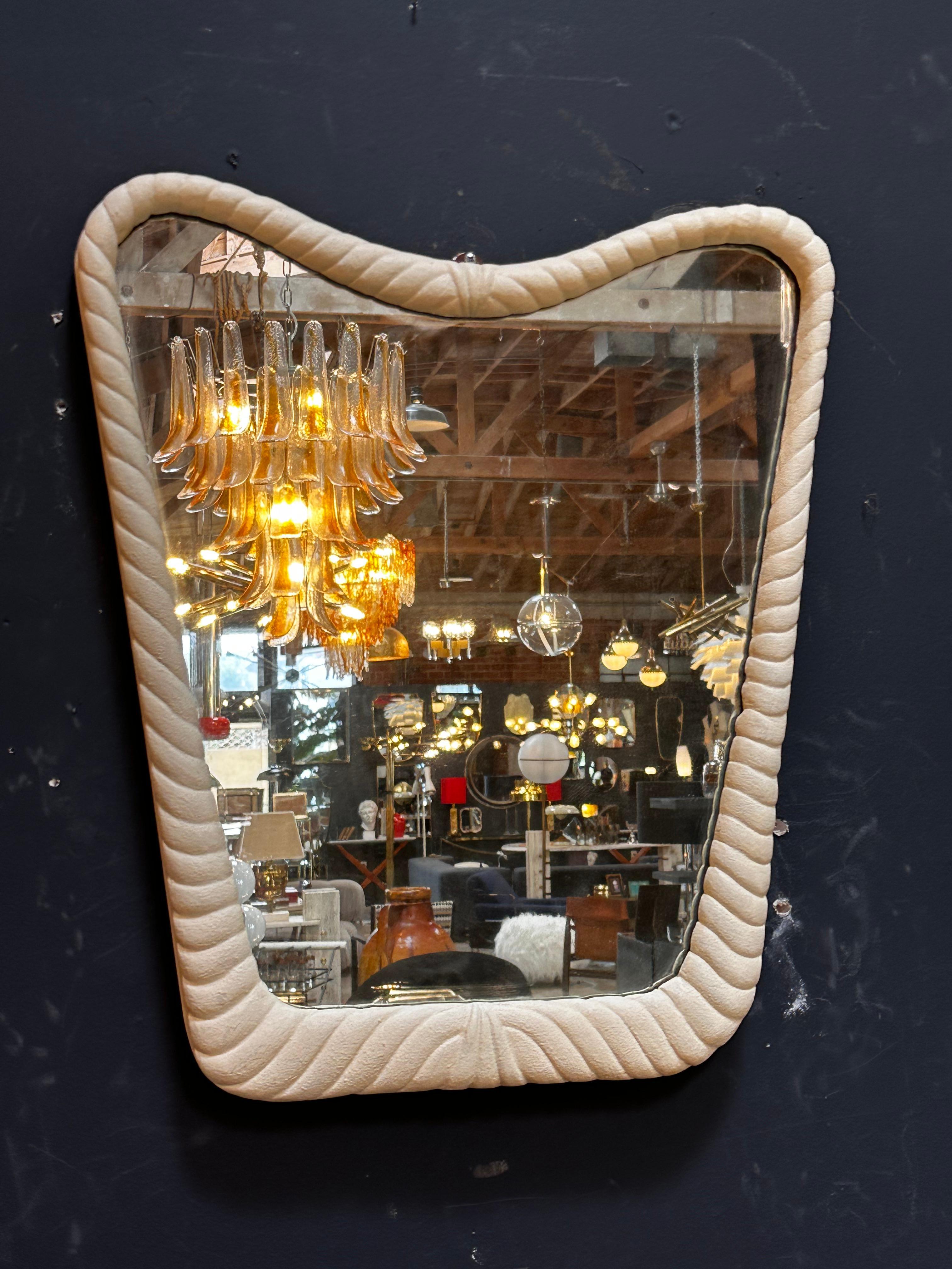 Vintage Italian White Wood Wall Mirror 1980s For Sale 2