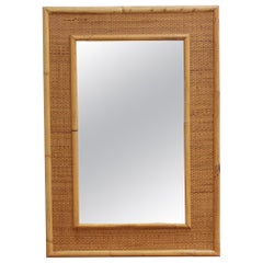 Vintage Italian Wicker and Rattan Wall Mirror (circa 1960s)