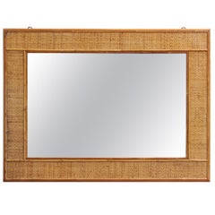 Vintage Italian Wicker and Rattan Wall Mirror (circa 1960s)