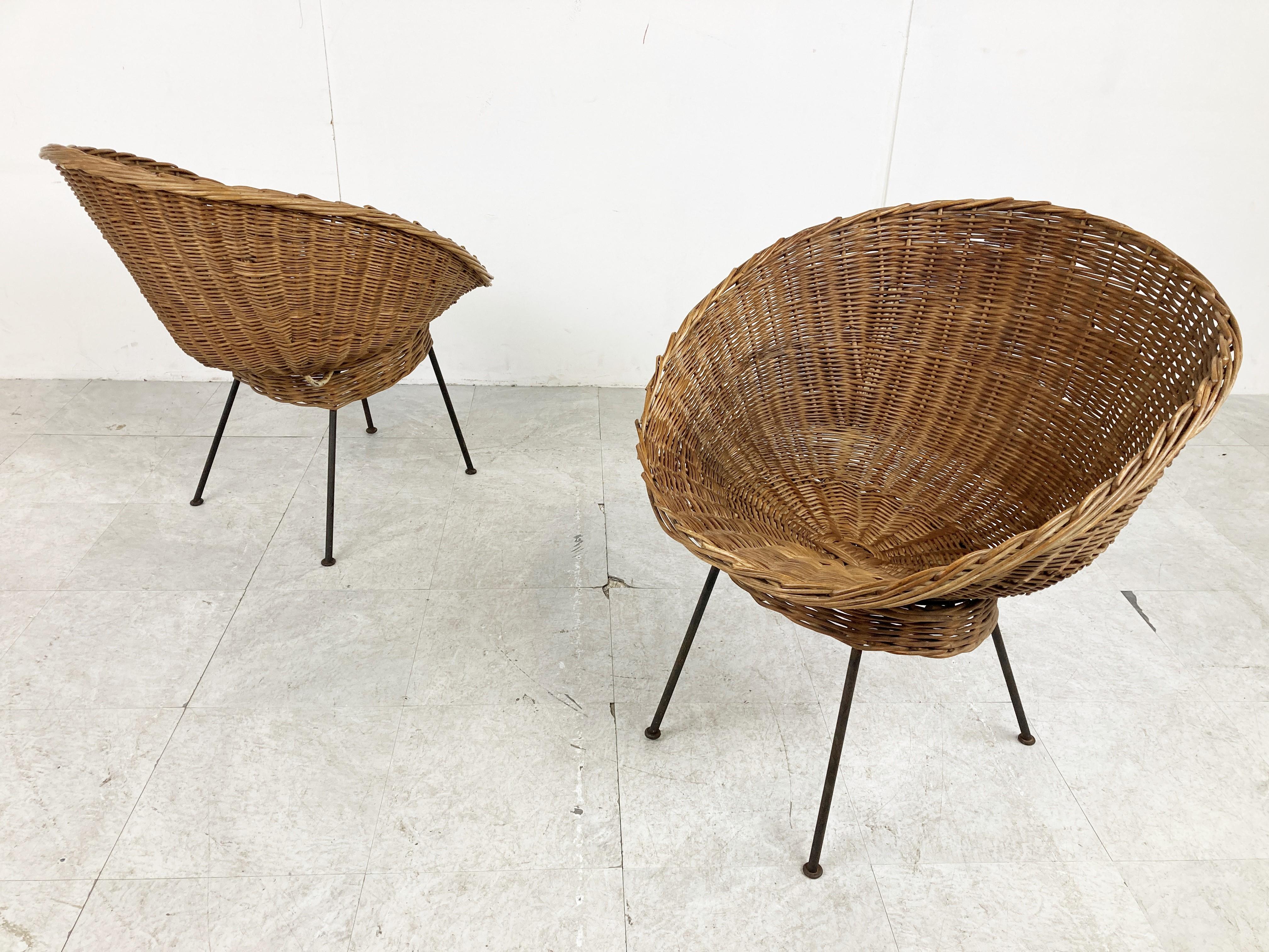 Vintage Italian Wicker Lounge Chairs, Set of 2, 1960s For Sale 5