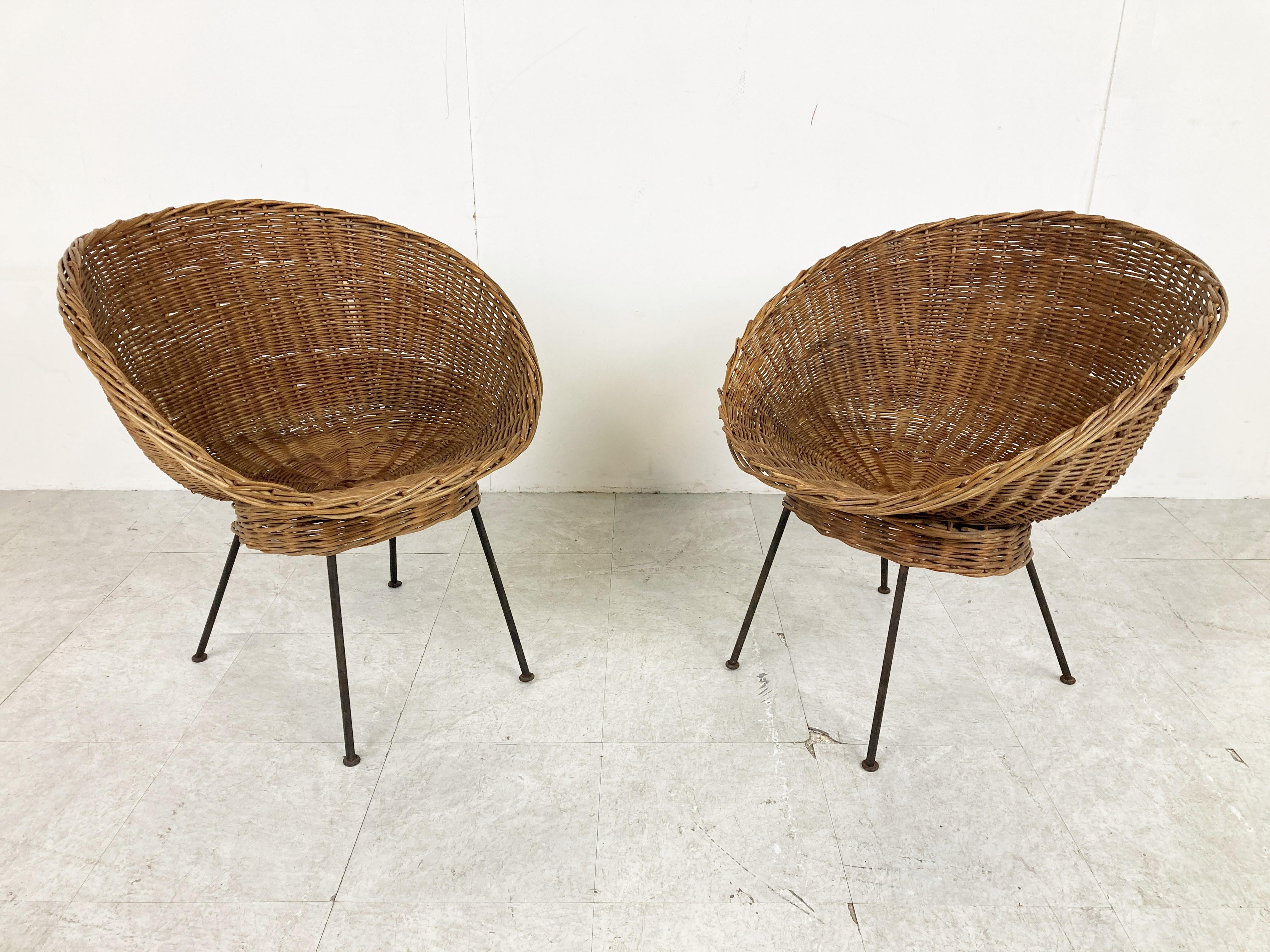Vintage Italian Wicker Lounge Chairs, Set of 2, 1960s In Good Condition For Sale In HEVERLEE, BE