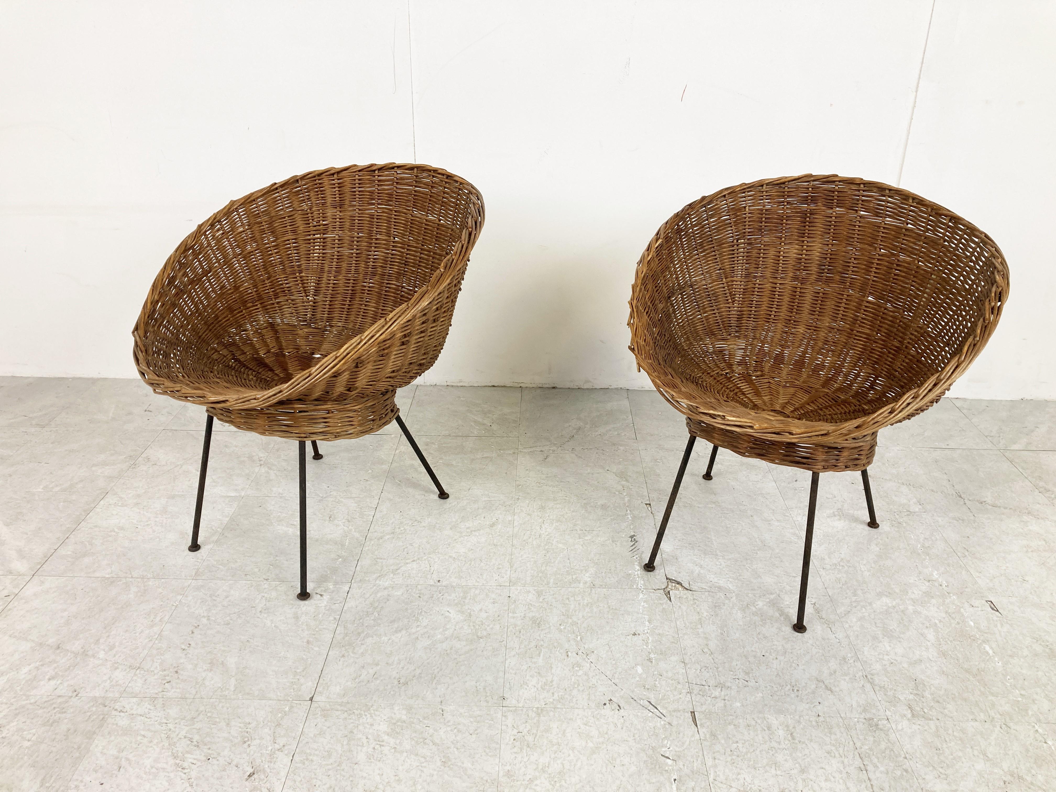 Mid-20th Century Vintage Italian Wicker Lounge Chairs, Set of 2, 1960s For Sale