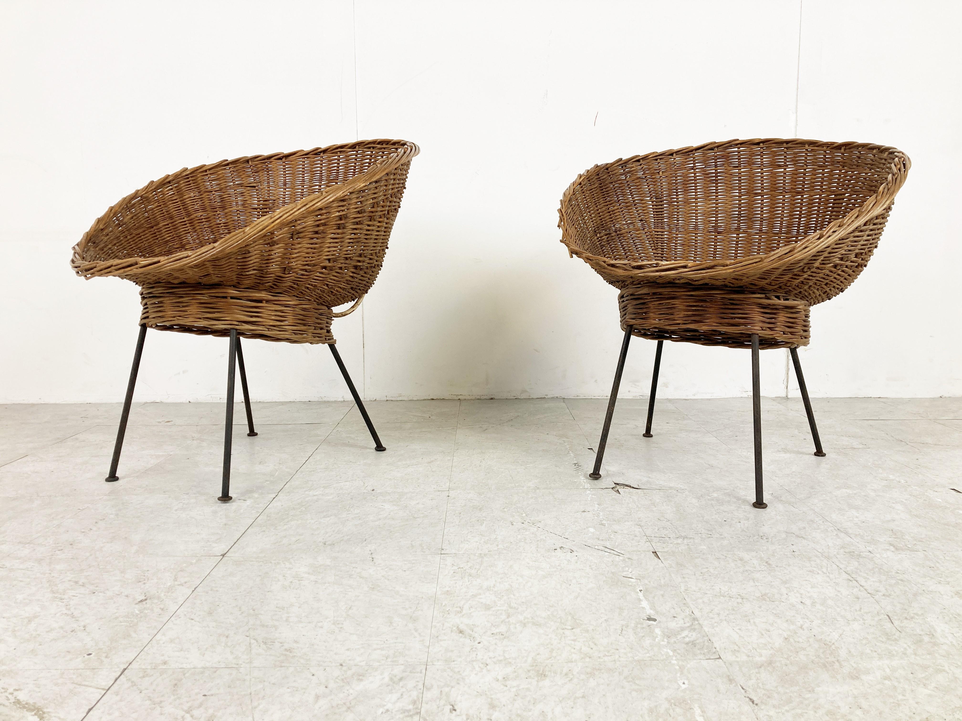 Vintage Italian Wicker Lounge Chairs, Set of 2, 1960s For Sale 1