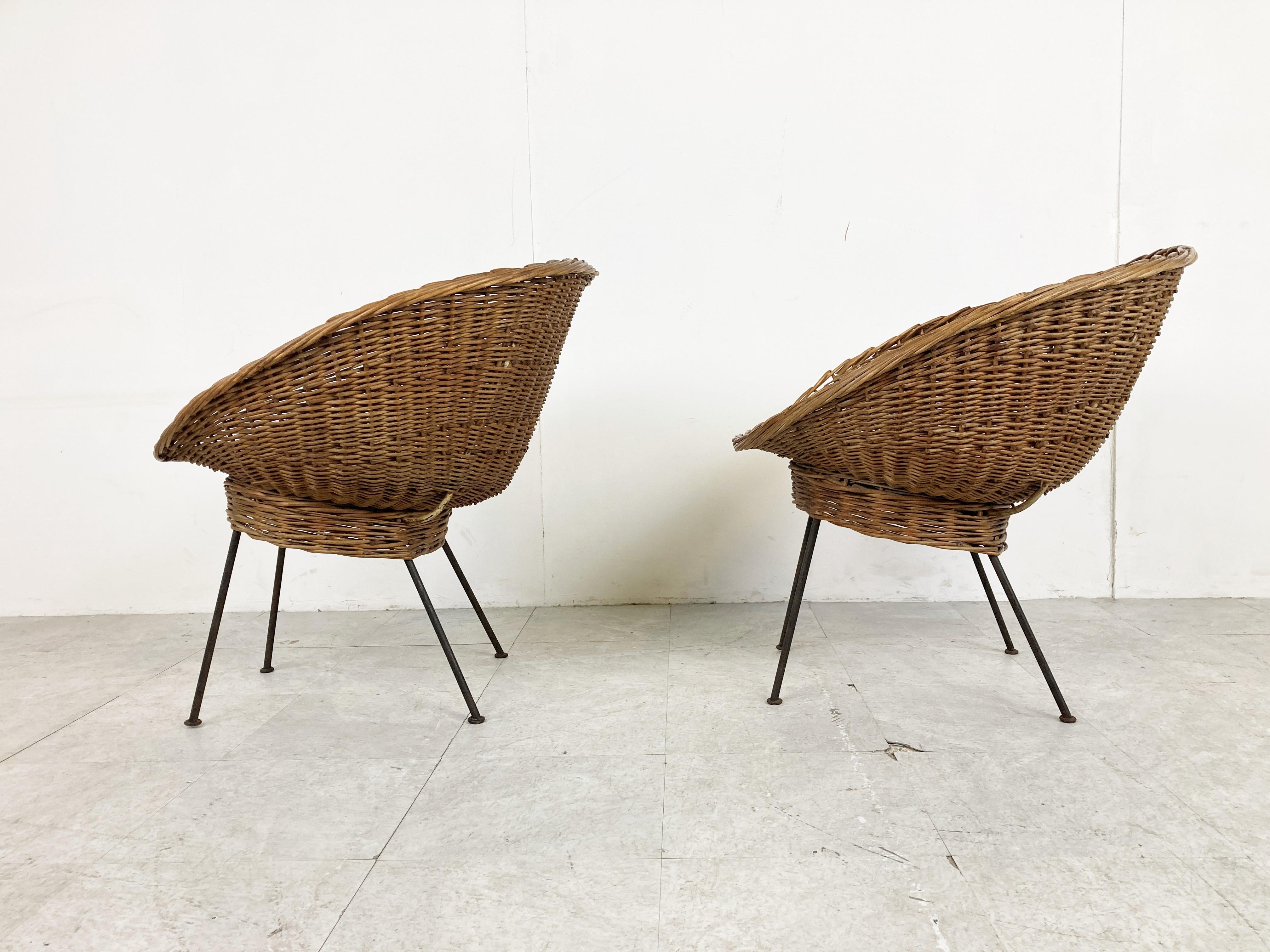 Vintage Italian Wicker Lounge Chairs, Set of 2, 1960s For Sale 2