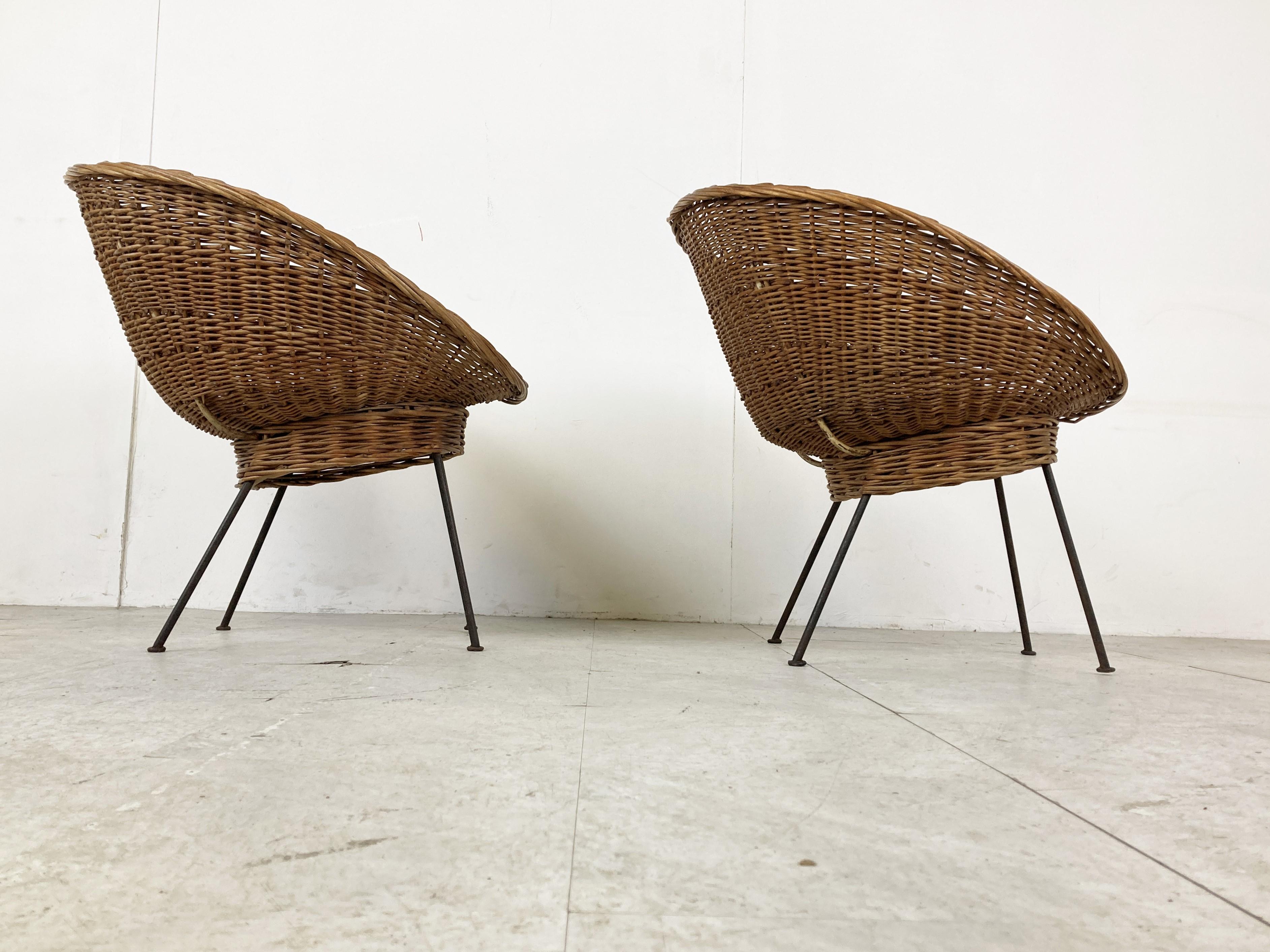 Vintage Italian Wicker Lounge Chairs, Set of 2, 1960s For Sale 3