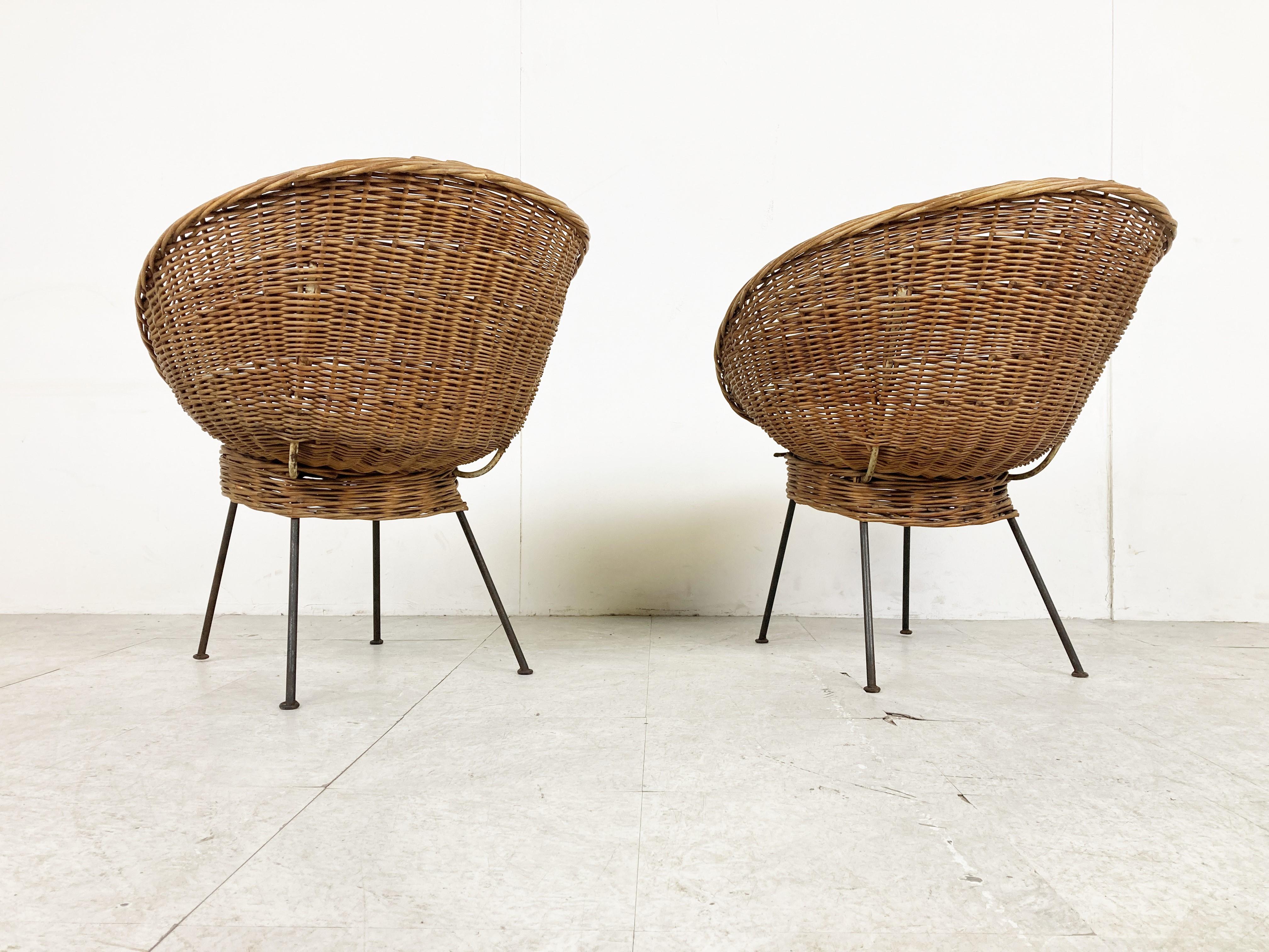 Vintage Italian Wicker Lounge Chairs, Set of 2, 1960s For Sale 4