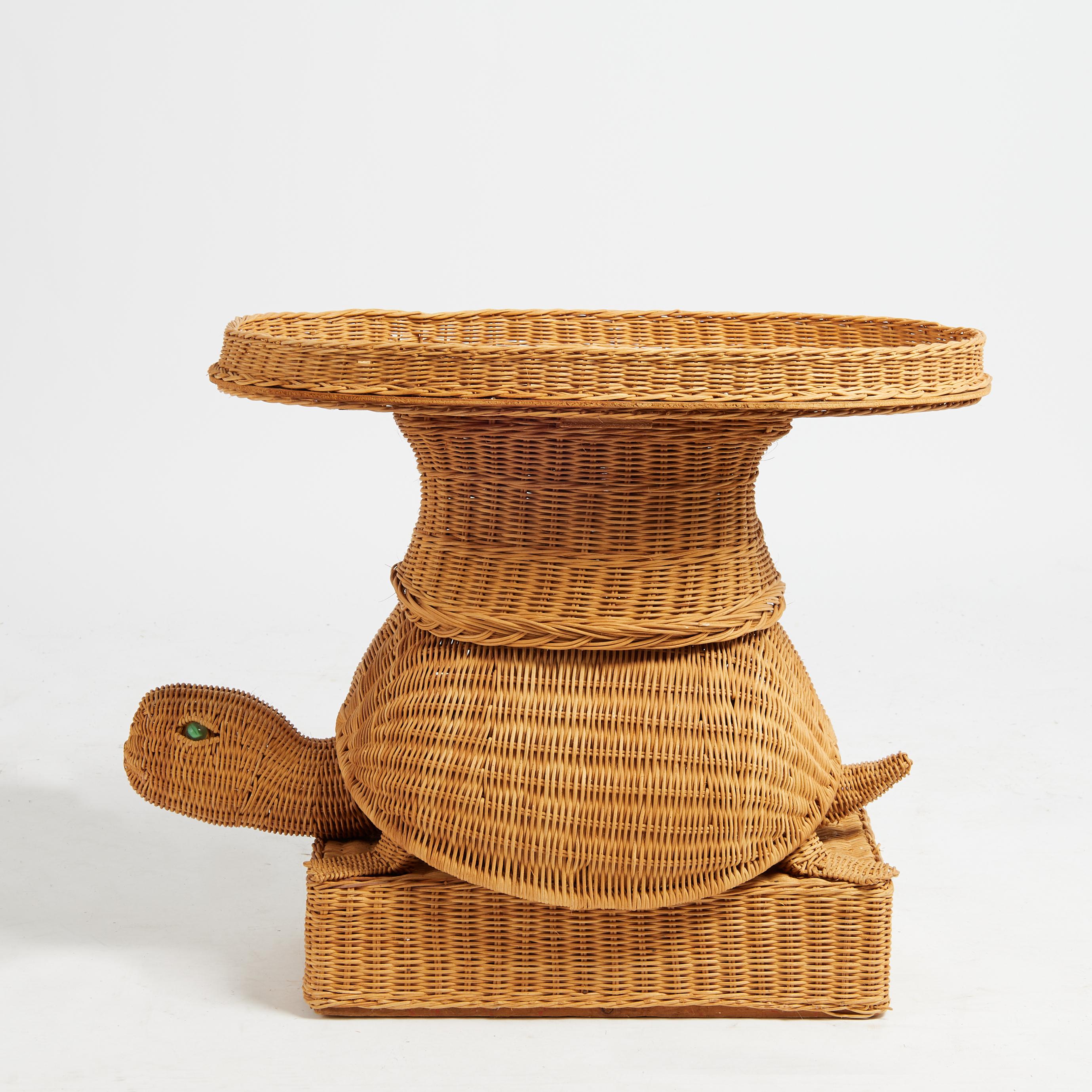 Mid-Century Modern Vintage Italian Wicker Turtle Stand or Table