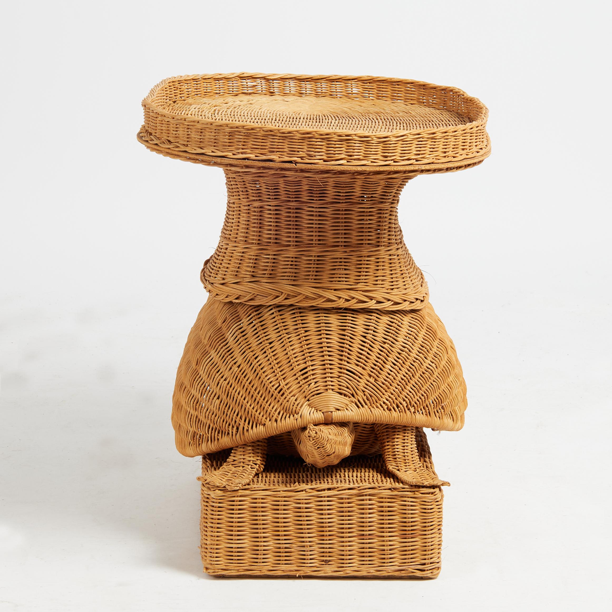 Hand-Crafted Vintage Italian Wicker Turtle Stand or Table