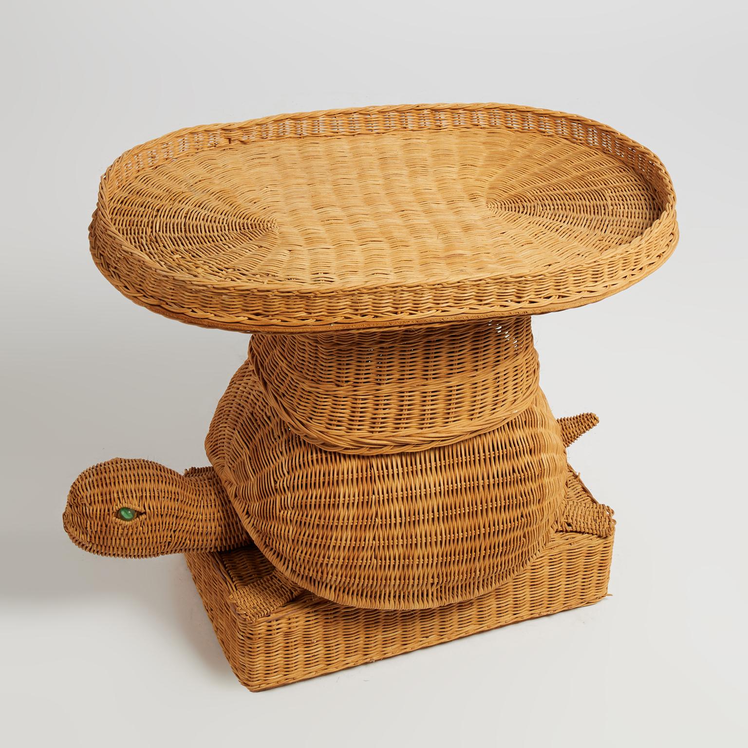 20th Century Vintage Italian Wicker Turtle Stand or Table