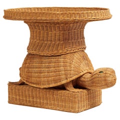 Vintage Italian Wicker Turtle Stand or Table