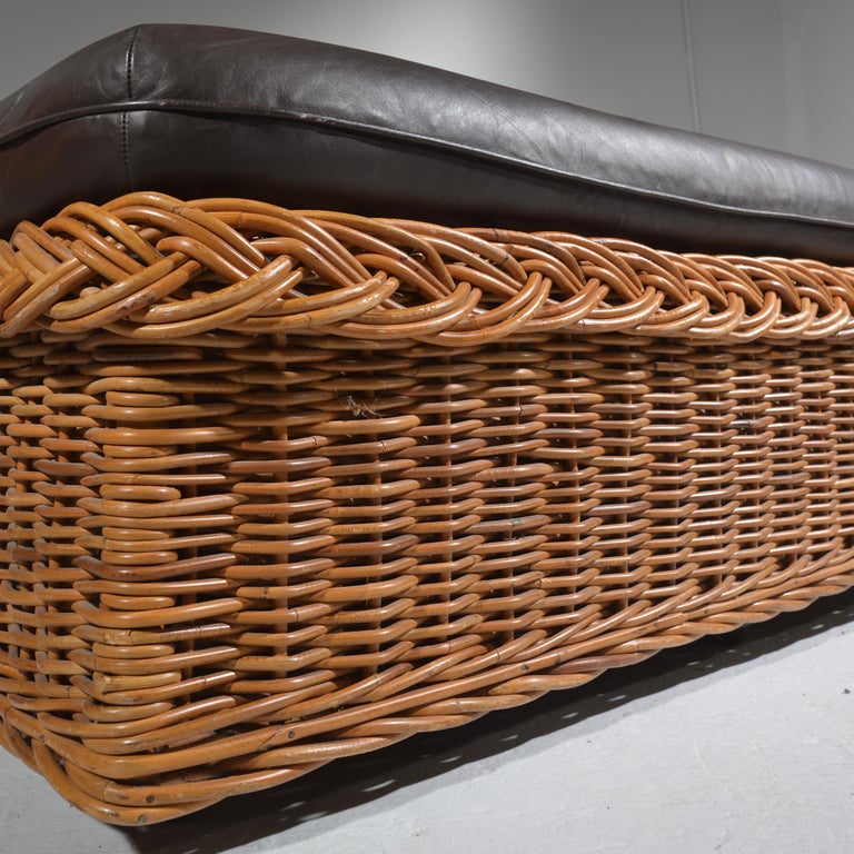 Vintage Italian Wicker Works Benches in Knoll Leather For Sale at 1stDibs