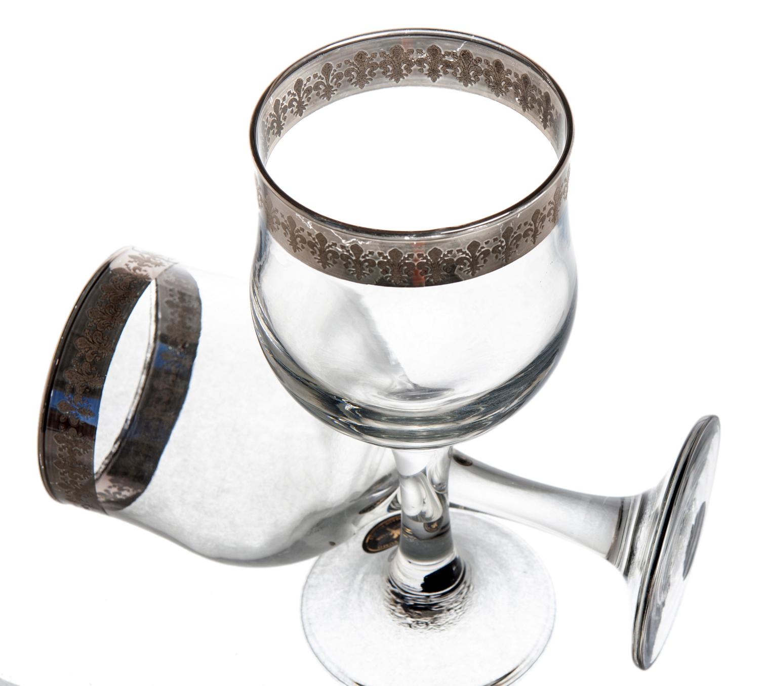 Vintage Italian Wine Glasses with Decorative Silver Rim; a Pair For Sale at 1stDibs glasses