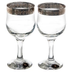 Vintage Italian Wine Glasses with Decorative Silver Rim; a Pair
