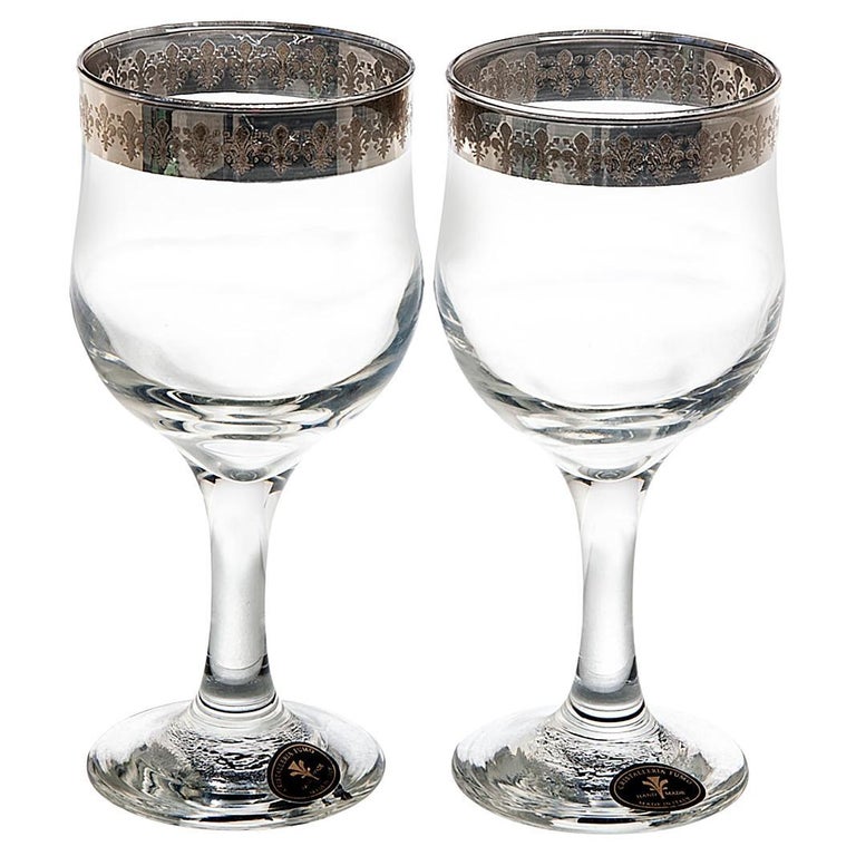 Vintage Italian Wine Glasses with Decorative Silver Rim; a Pair For