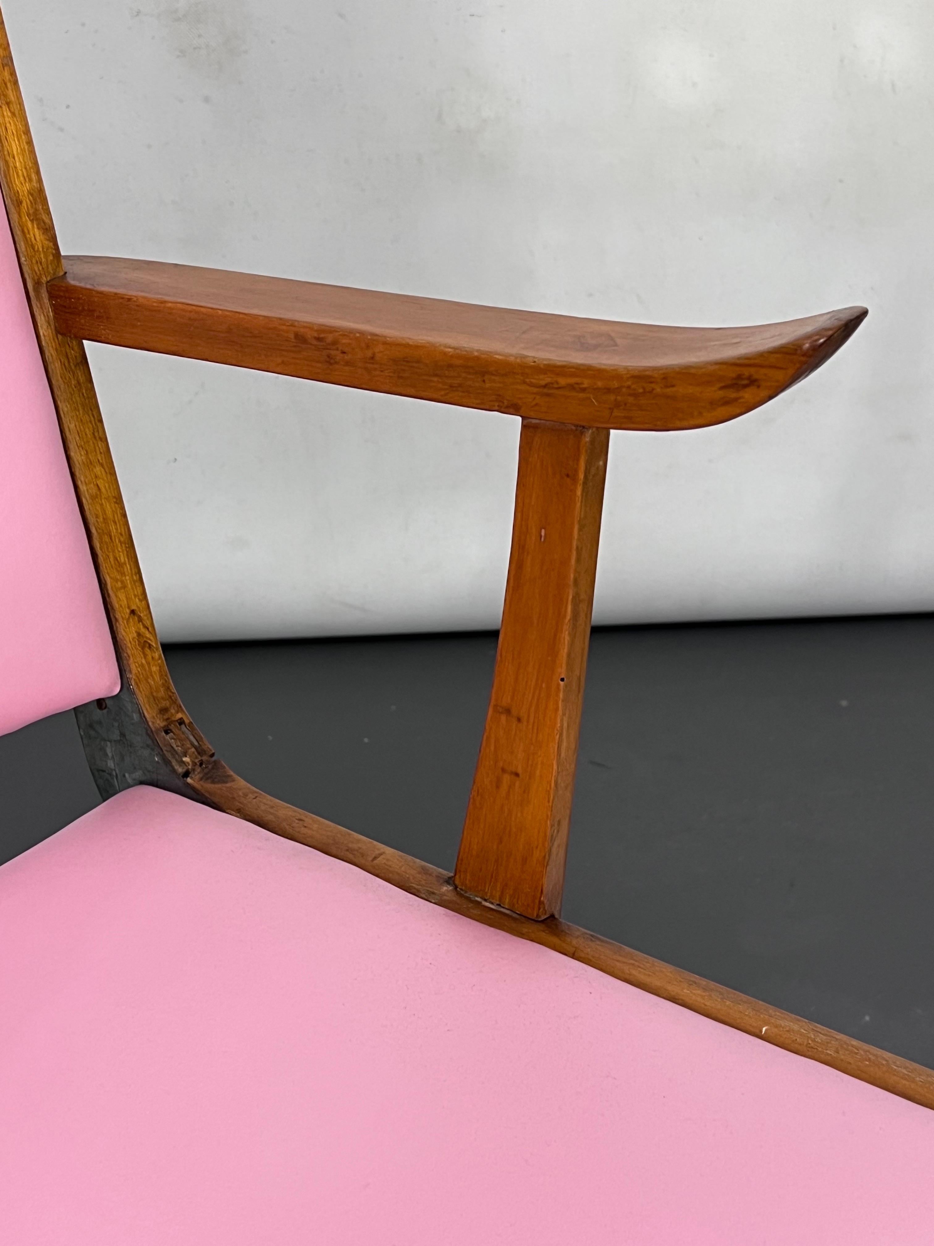 Vintage Italian Wood Accent Chair in Pink Leatherette, Italy, 1950s For Sale 3
