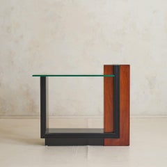 Vintage Italian Wood and Black Lacquer Console with Glass Top
