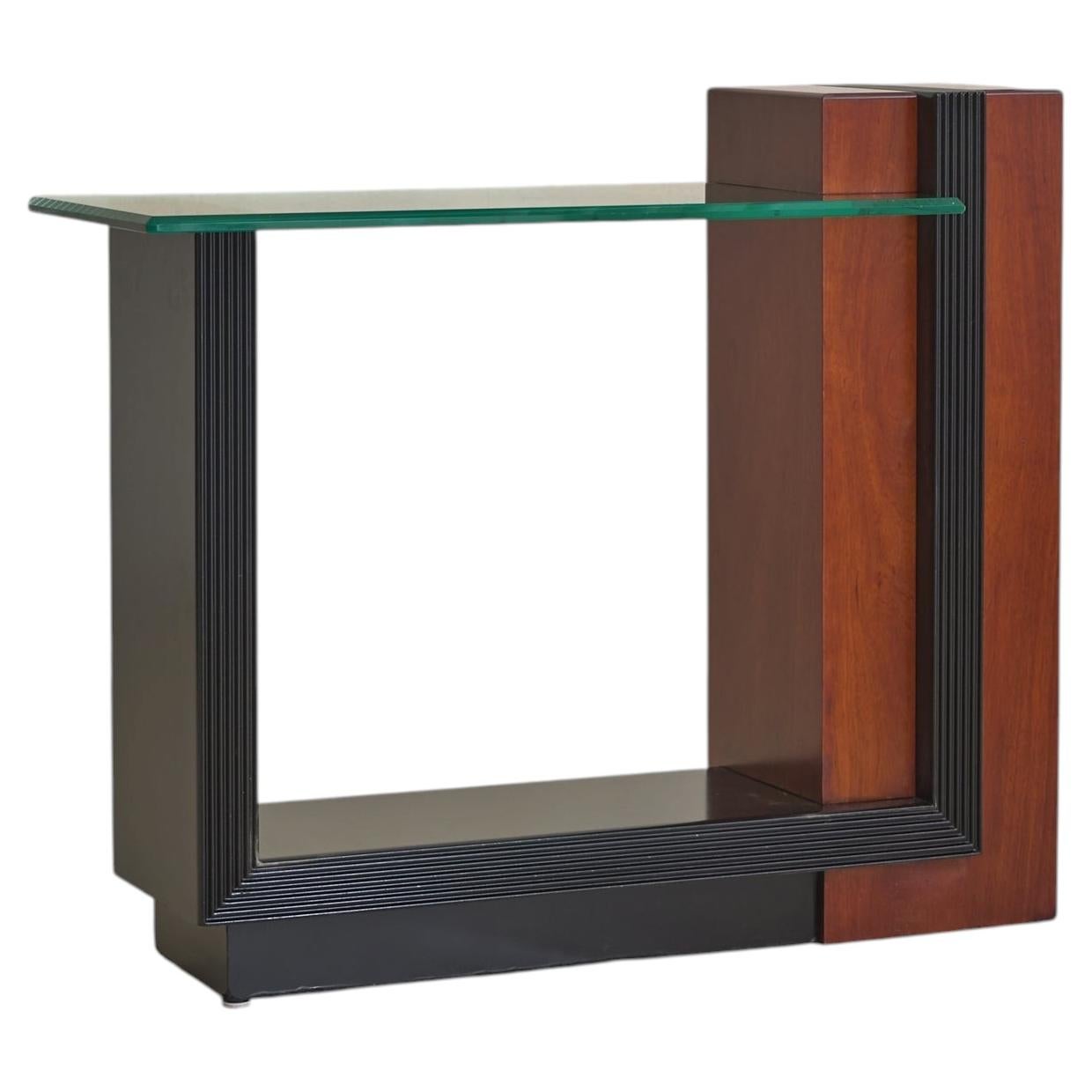 Vintage Italian Wood and Black Lacquer Console with Glass Top For Sale