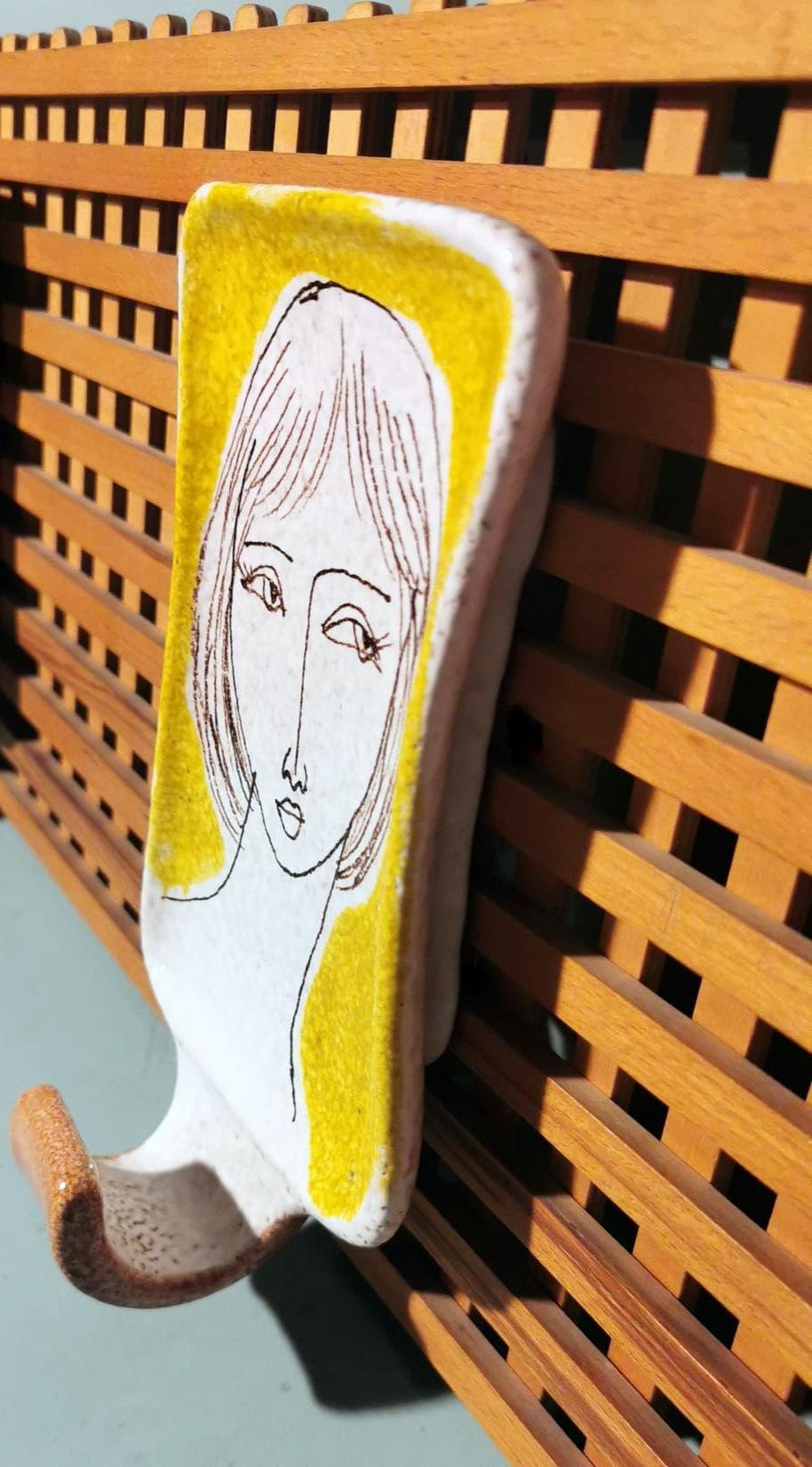 Vintage Italian Wood And Ceramic Coat Rack By Artist Alvaro Cartei For Sale 5