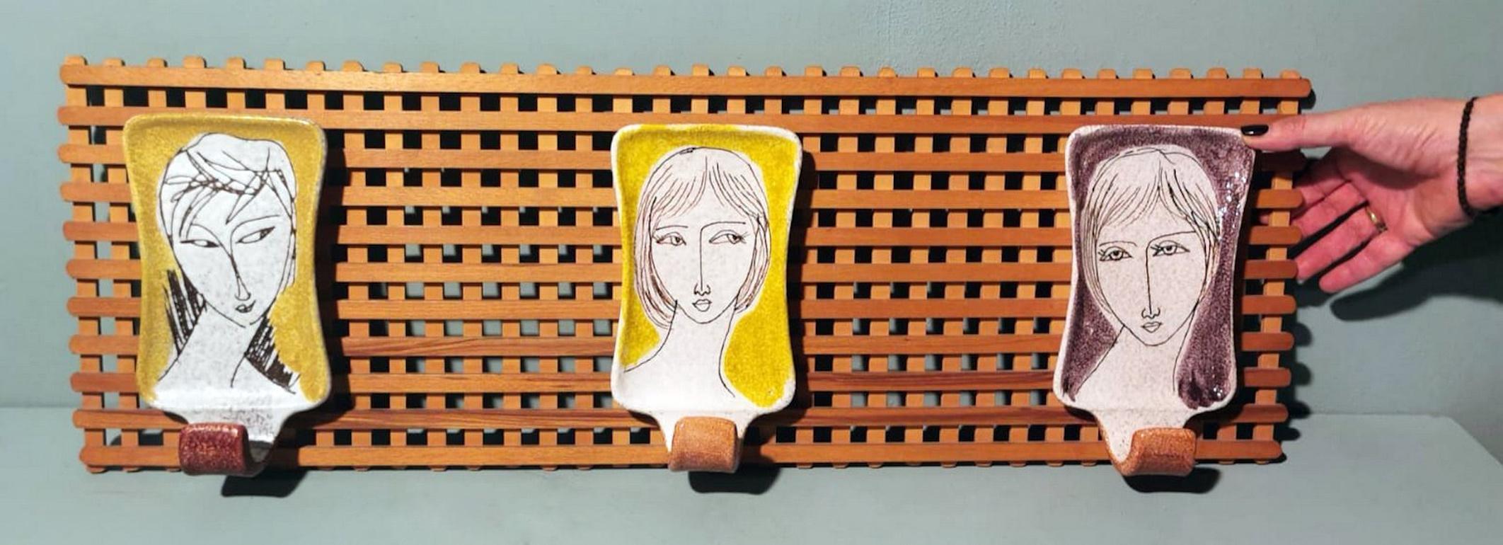 Vintage Italian Wood And Ceramic Coat Rack By Artist Alvaro Cartei For Sale 11