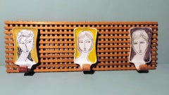 Vintage Italian Wood And Ceramic Coat Rack By Artist Alvaro Cartei