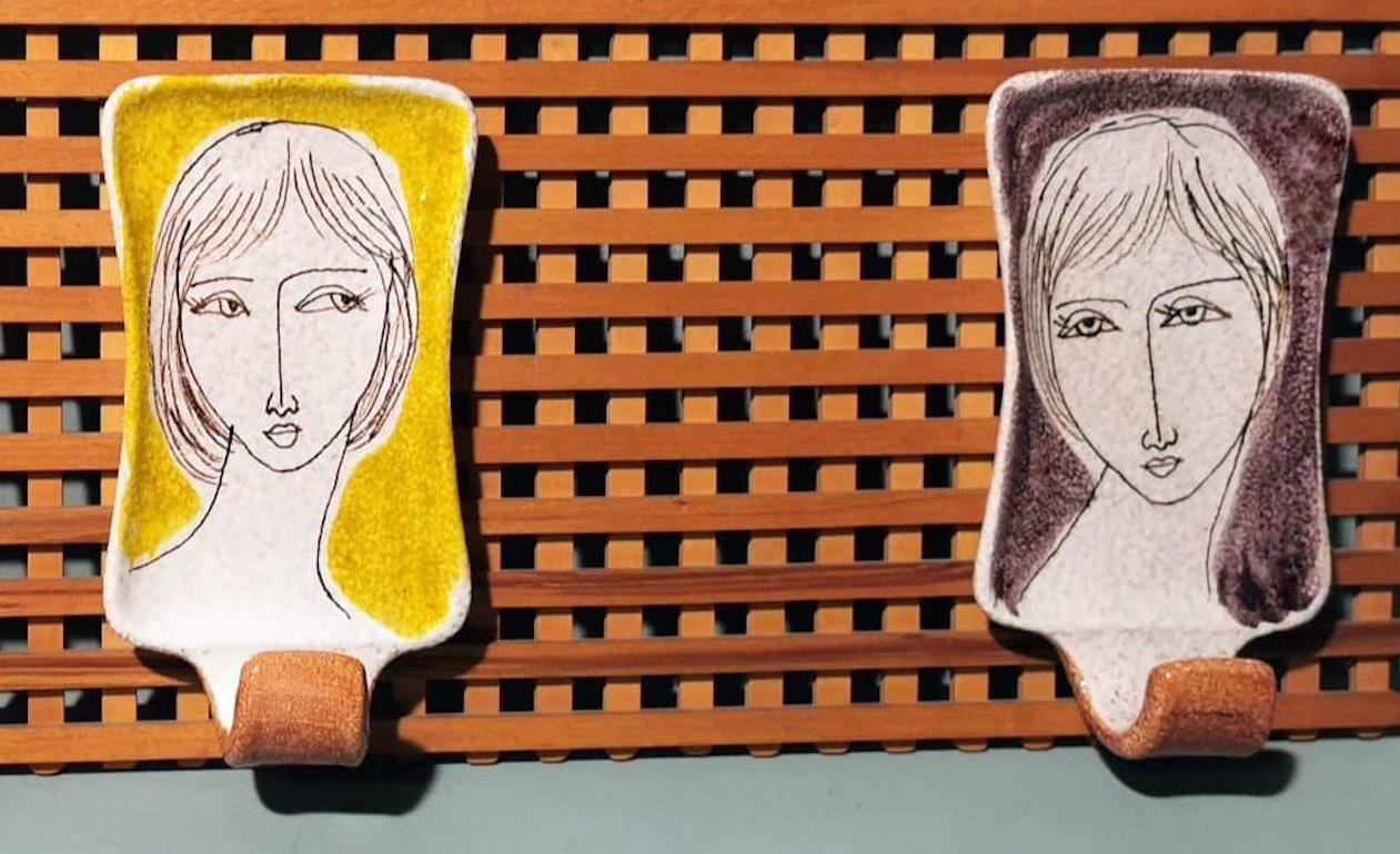 20th Century Vintage Italian Wood And Ceramic Coat Rack By Artist Alvaro Cartei For Sale