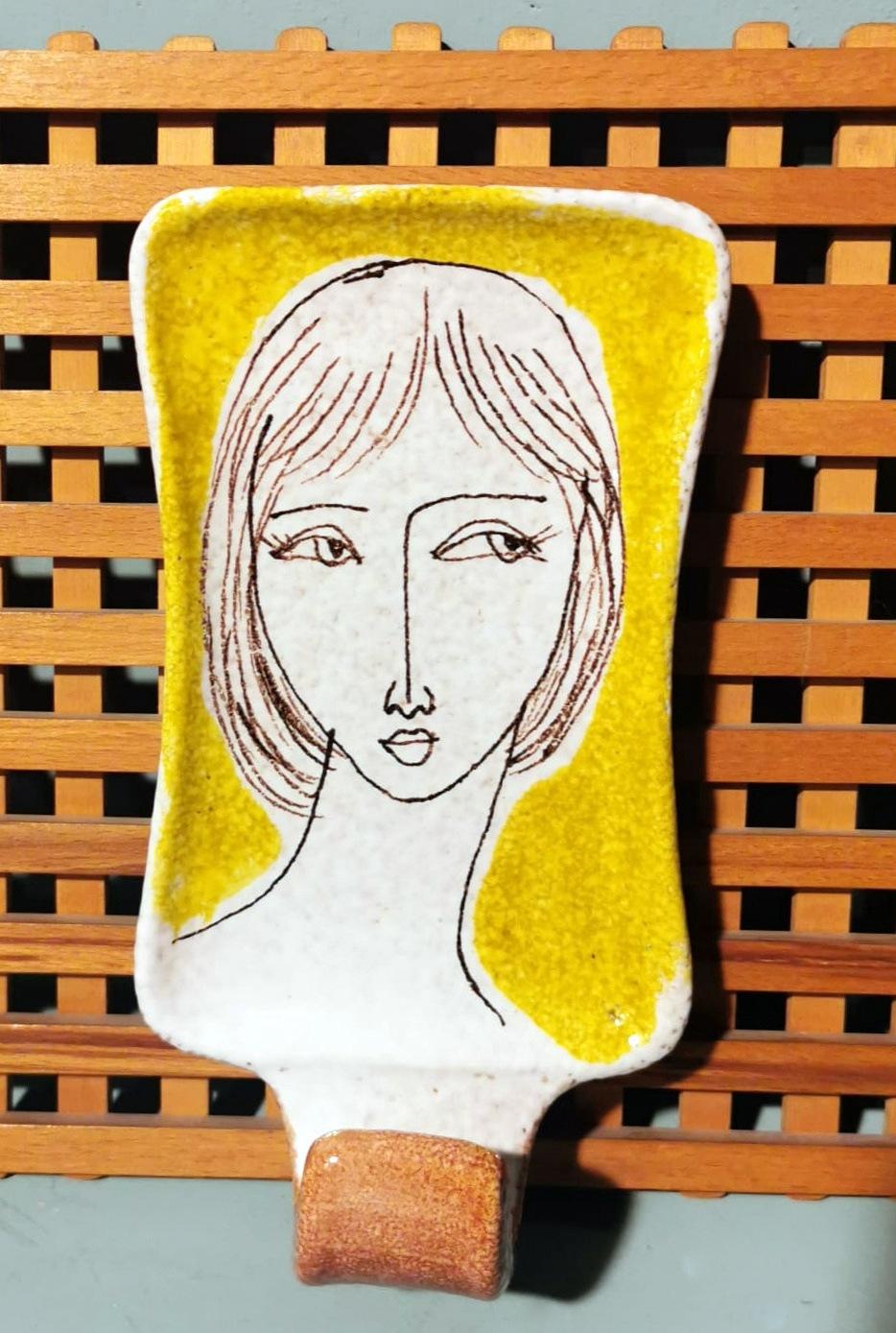 Vintage Italian Wood And Ceramic Coat Rack By Artist Alvaro Cartei For Sale 2