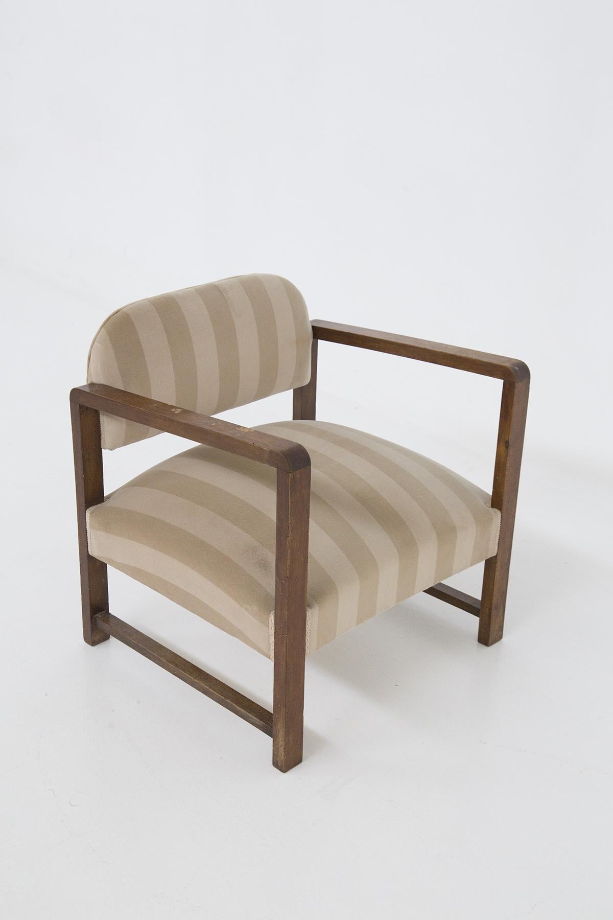 Vintage Italian Wood and Fabric Armchairs 2
