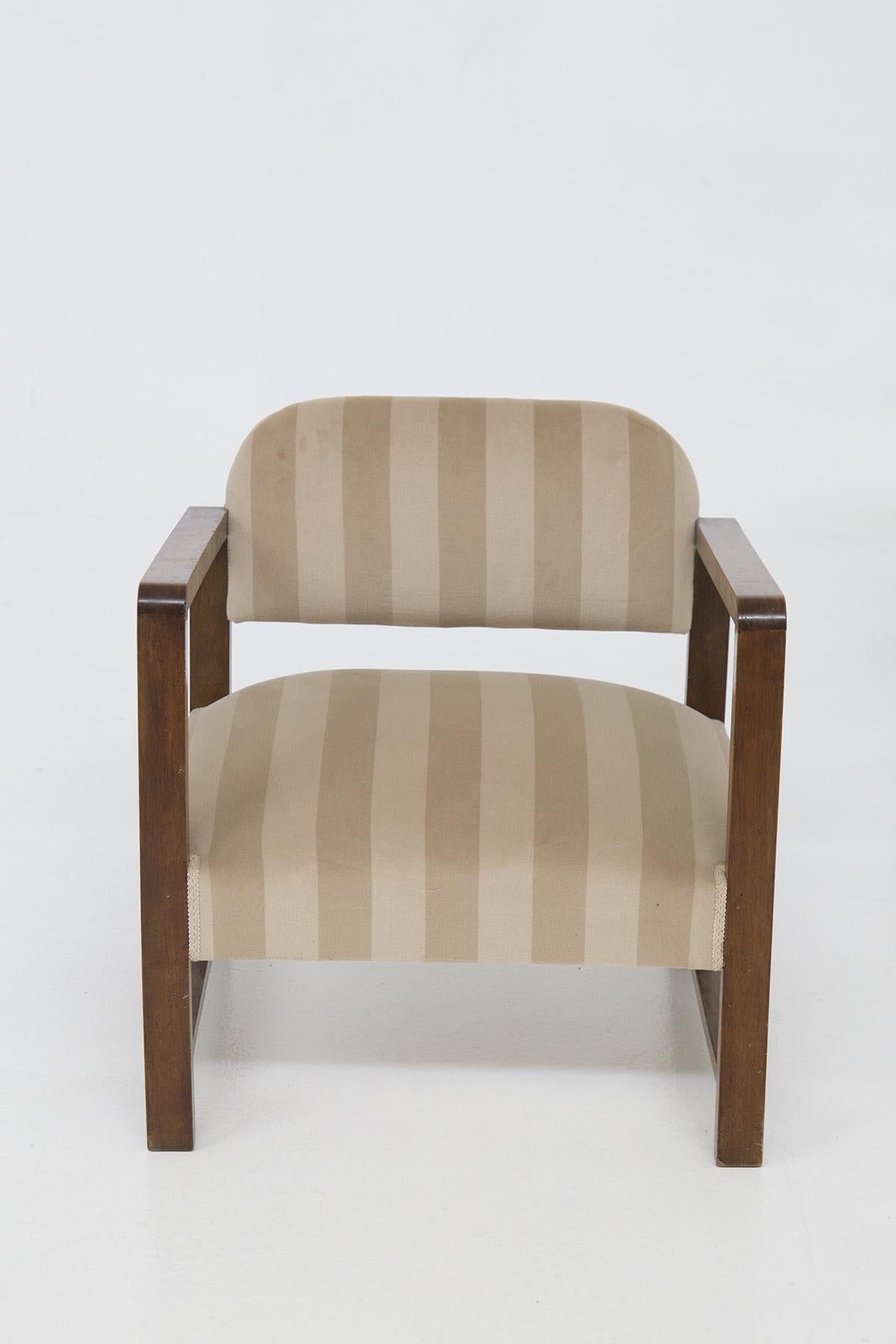 Vintage Italian Wood and Fabric Armchairs 3