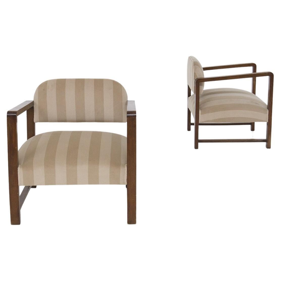 Vintage Italian Wood and Fabric Armchairs