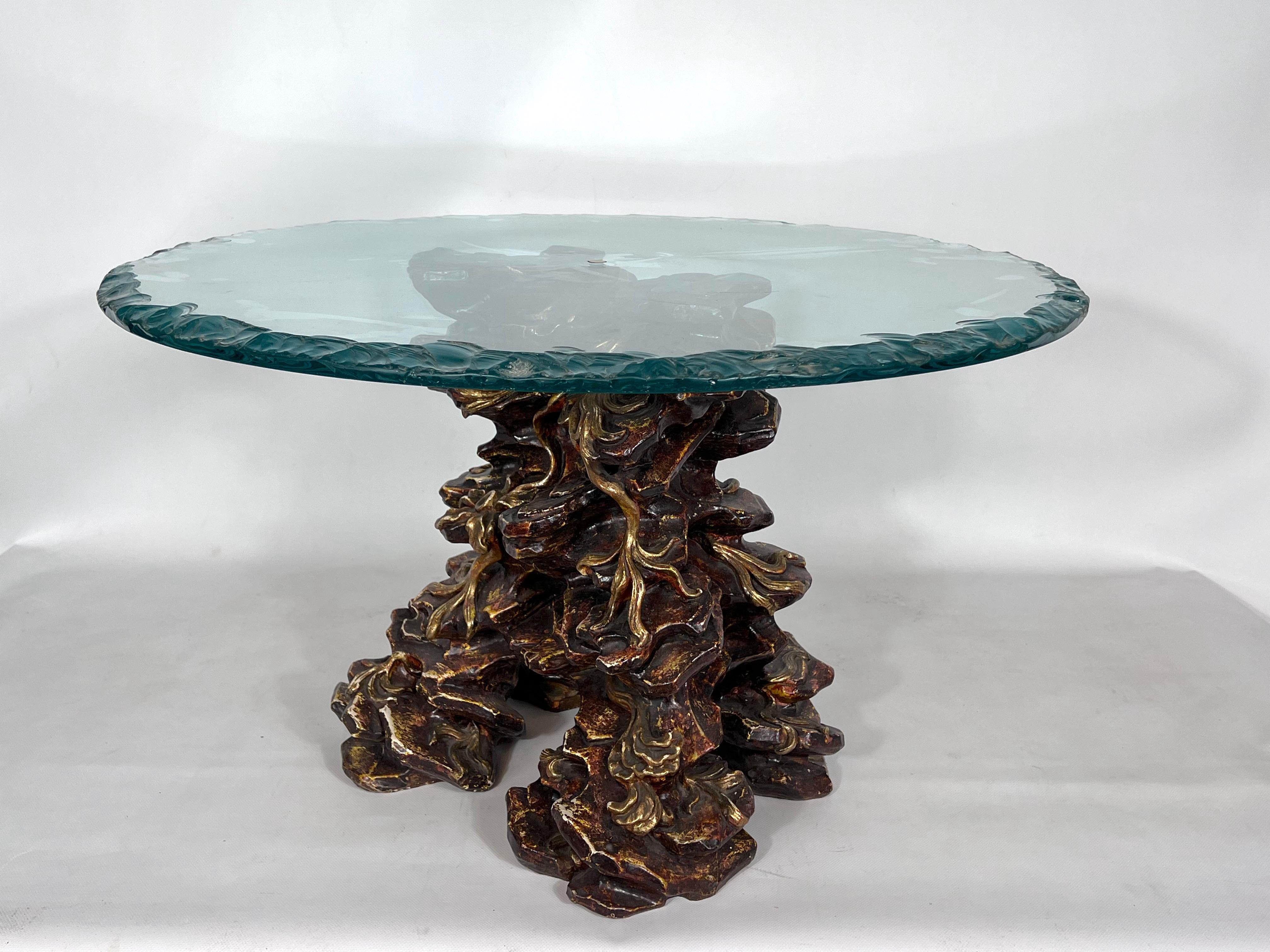 Lacquered Vintage Italian Wood and Glass Coffee Table From 70s For Sale