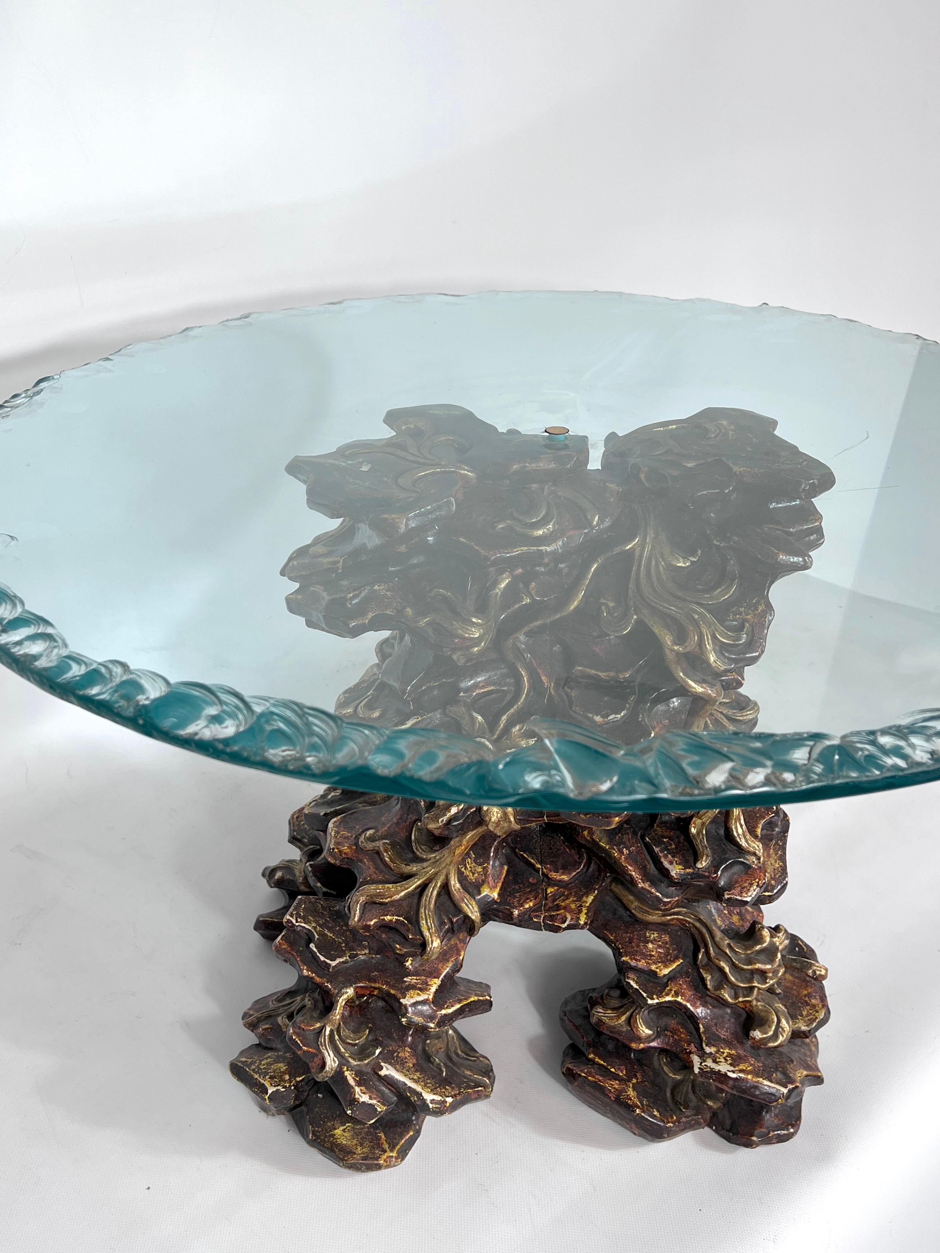 Late 20th Century Vintage Italian Wood and Glass Coffee Table From 70s For Sale