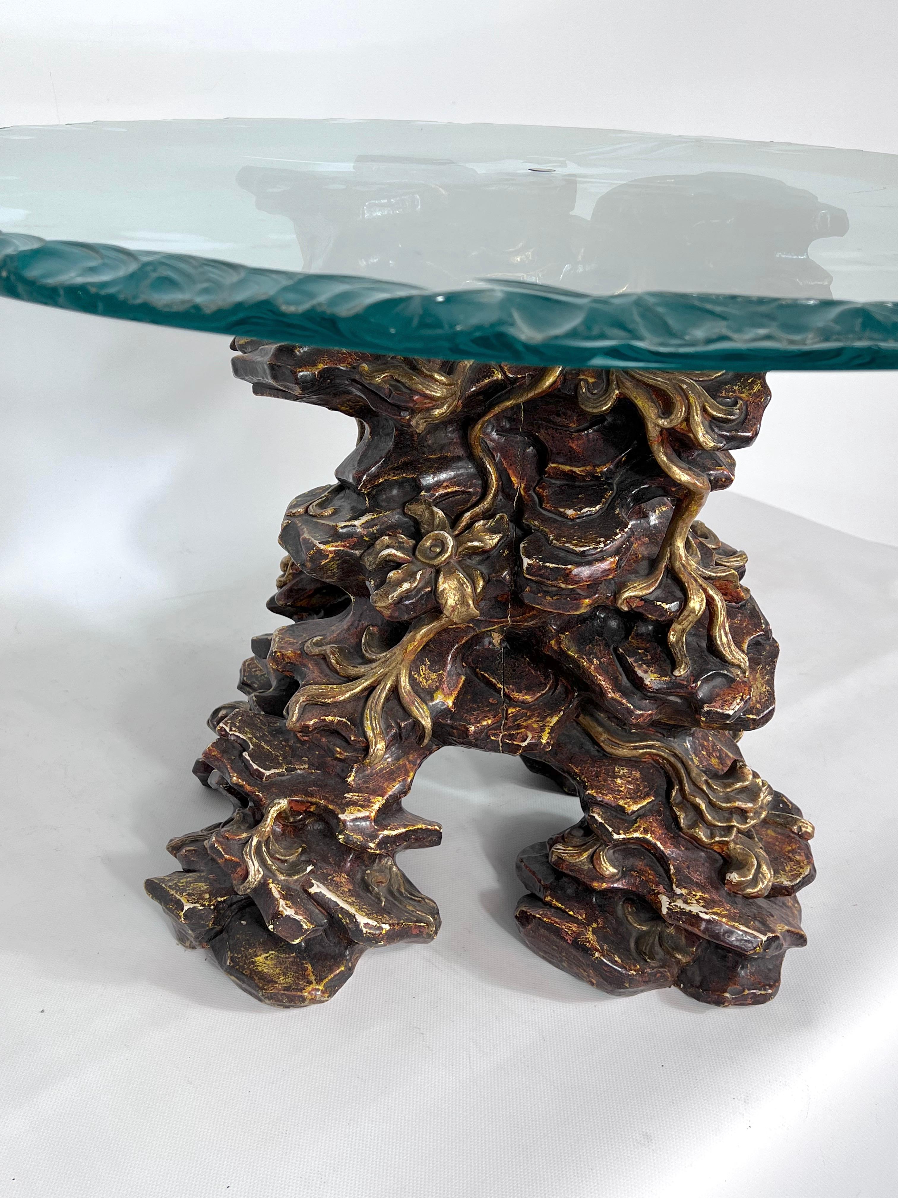 Vintage Italian Wood and Glass Coffee Table From 70s For Sale 2