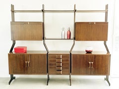 Vintage Italian Wood & Brass Mid-Century Modern Free-Standing Bookcase