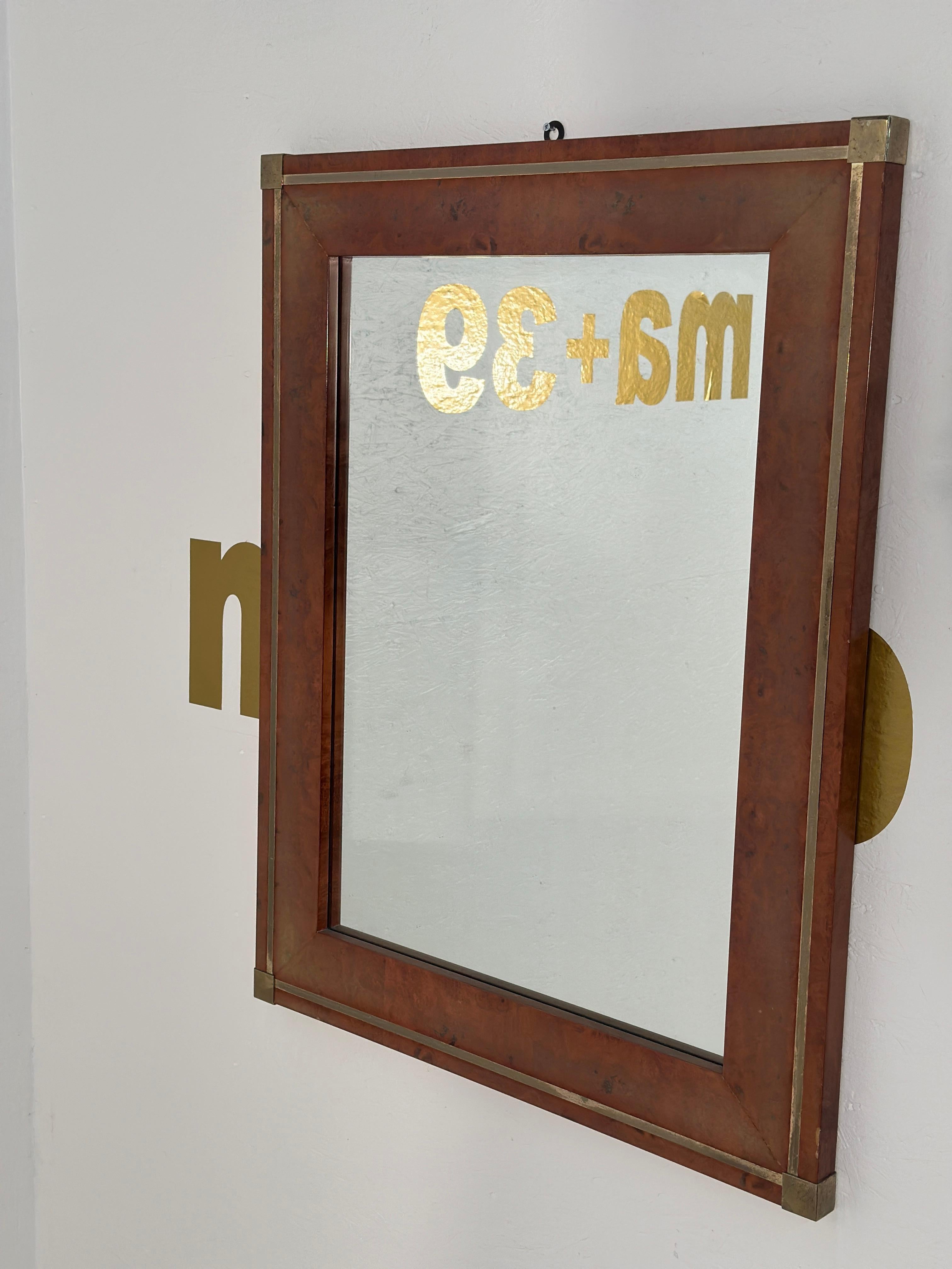 Vintage Italian Wood & Brass Wall Mirror 1980s In Good Condition For Sale In Los Angeles, CA