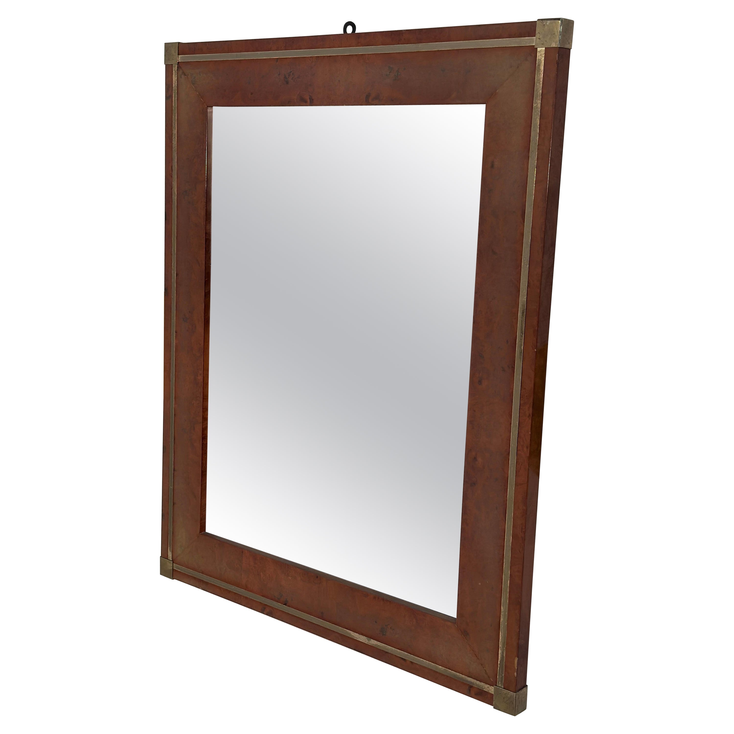 Vintage Italian Wood & Brass Wall Mirror 1980s